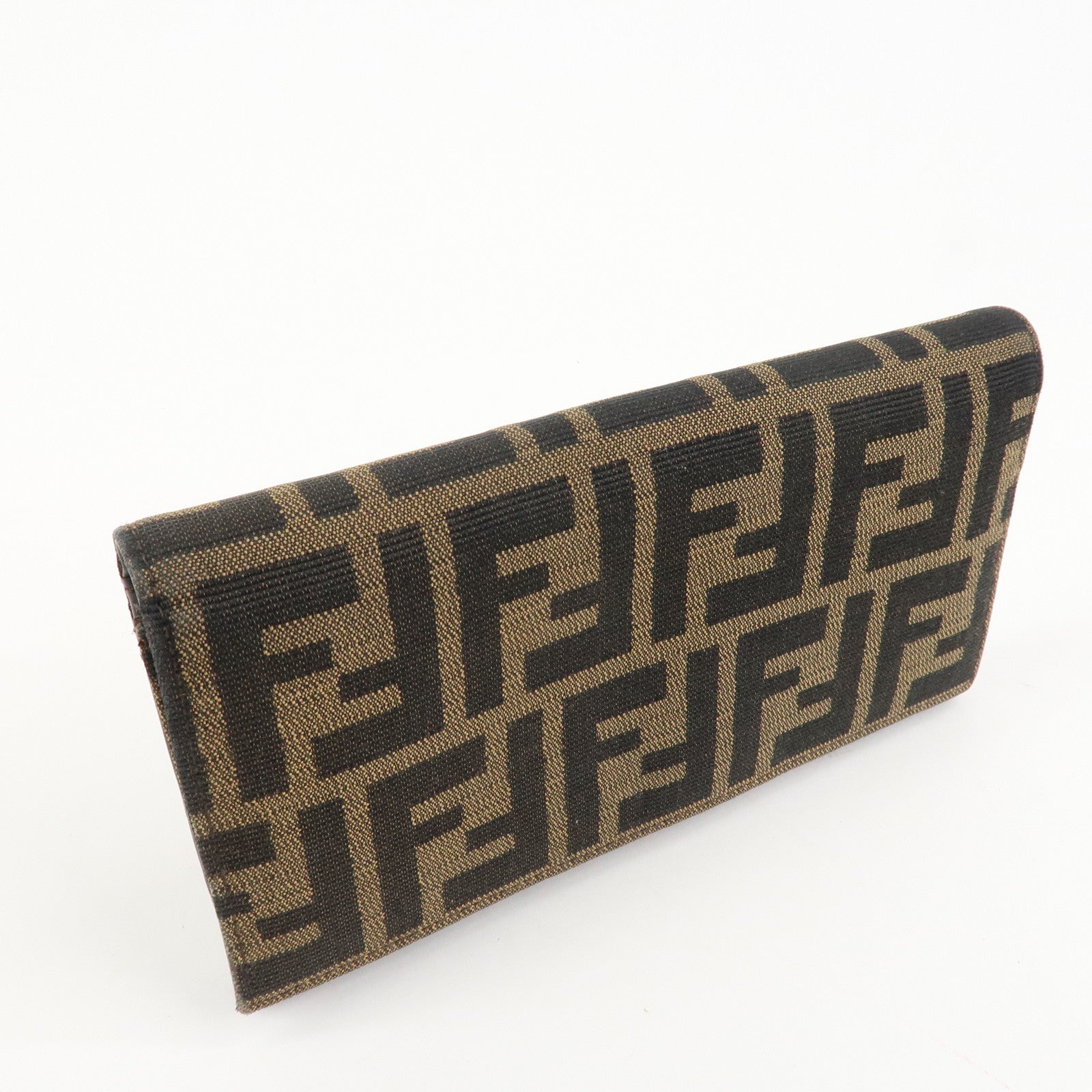 FENDI Zucca Canvas Leather Long Wallet Brown Black 8M0000 Used