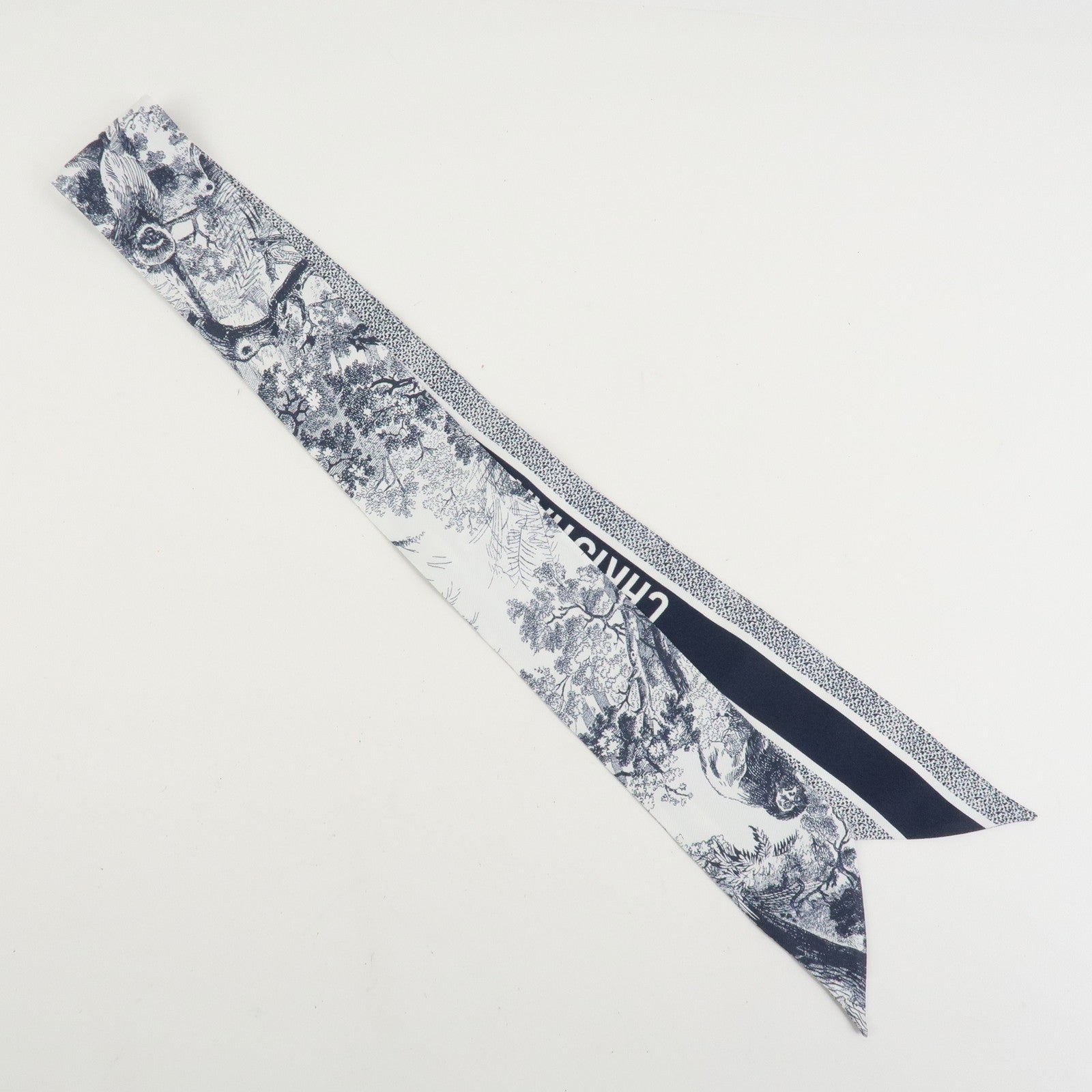 Christian Dior Mitzah Animal Motif Silk 100% Scarf White Navy