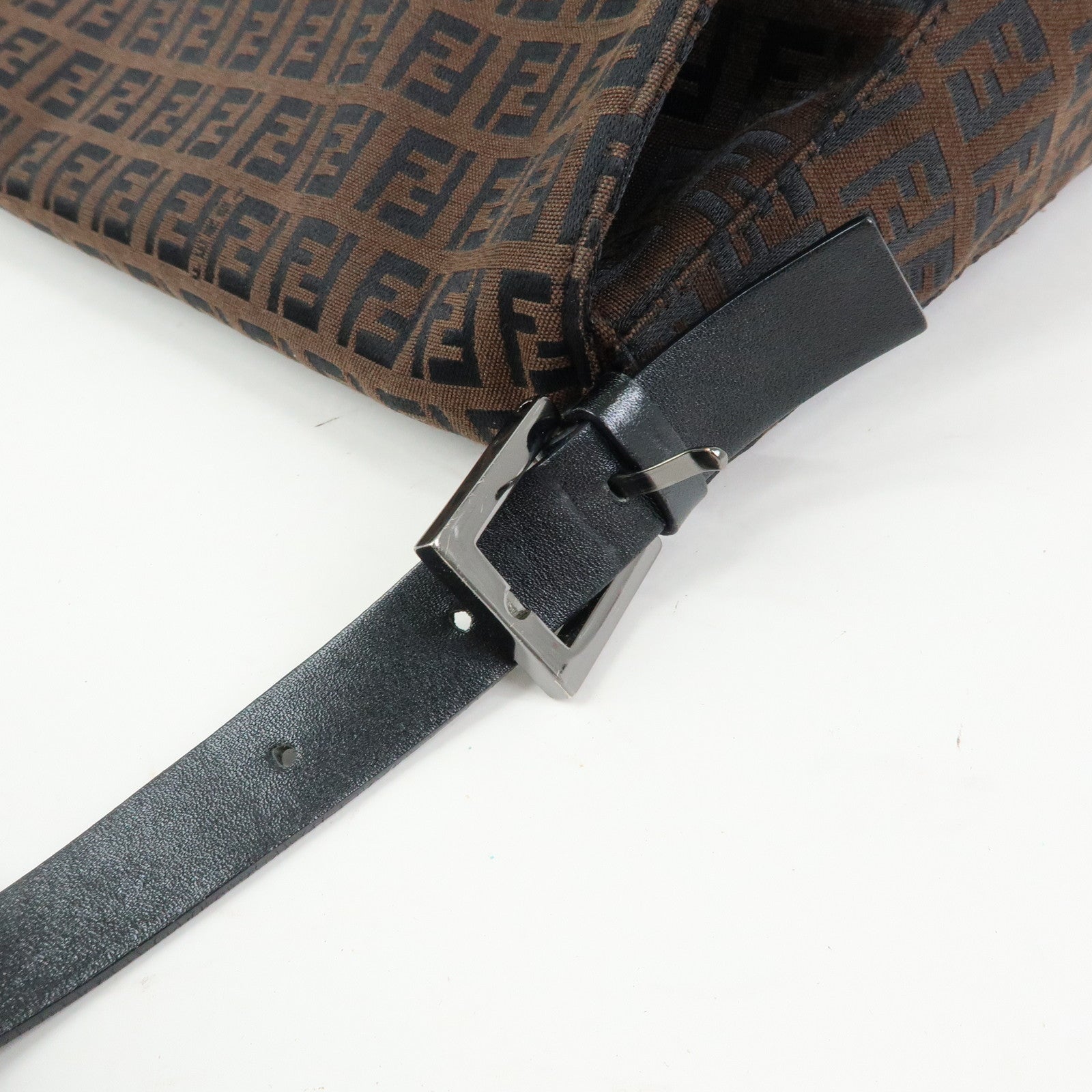 FENDI Mamma Baguette Zucchino Canvas Leather Shoulder Bag 8BR001