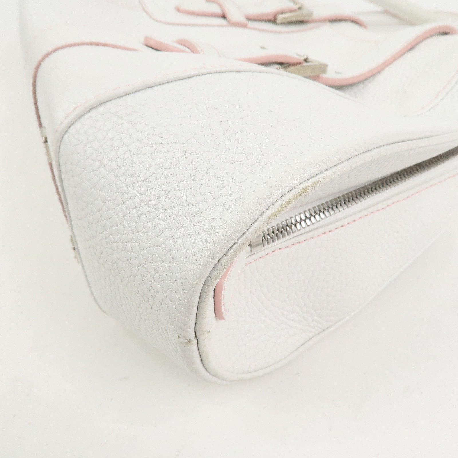 LOEWE Logo Senda Leather Shoulder Bag Boston Bag White Pink