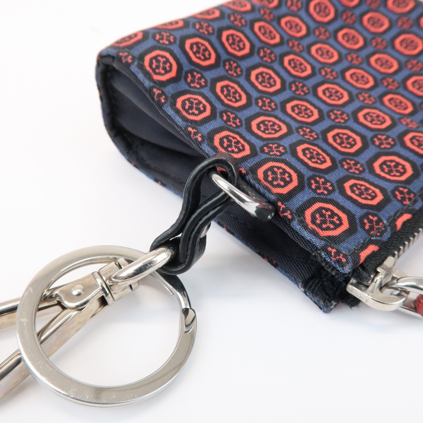 PRADA Triangle Logo Mini Pouch Key Ring Coin Case Navy Red 2TT072