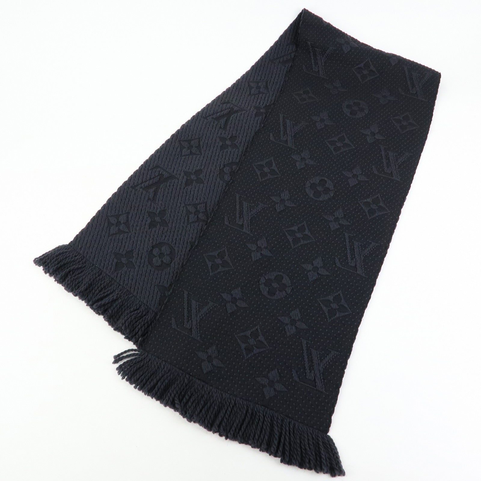 Louis Vuitton Echarpe Logo Mania Wool Silk Scarf Black M72431