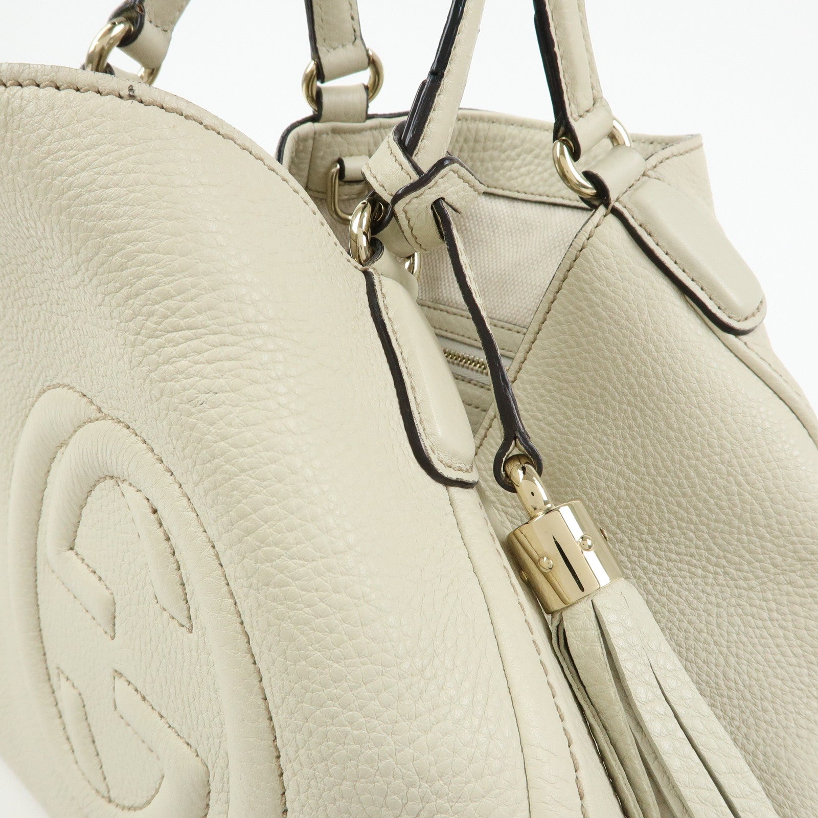GUCCI SOHO Interlocking G Calf Leather 2Way Hand Bag Ivory 336751