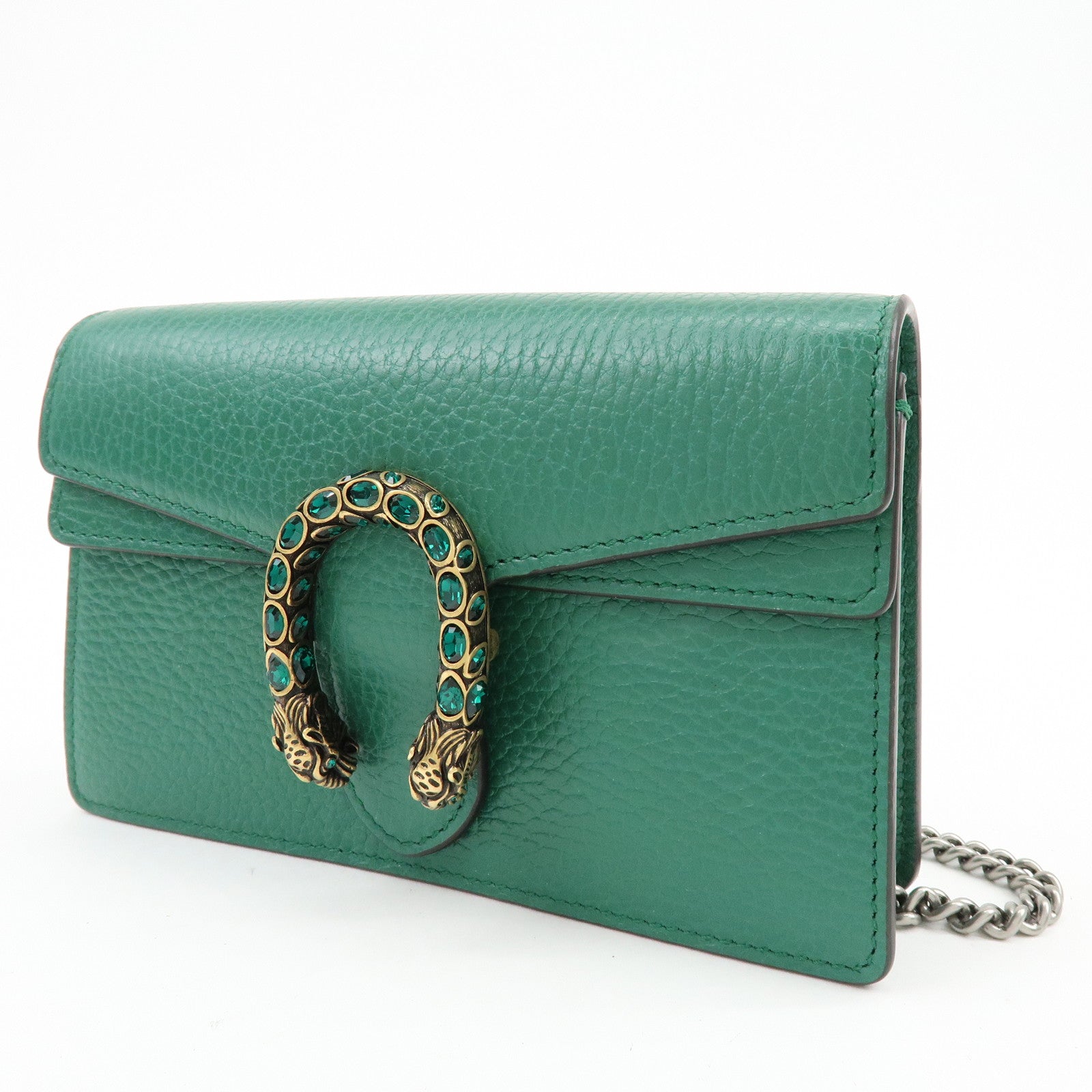 GUCCI Dionysus Super Mini Leather Chain Shoulder Bag Green 476432