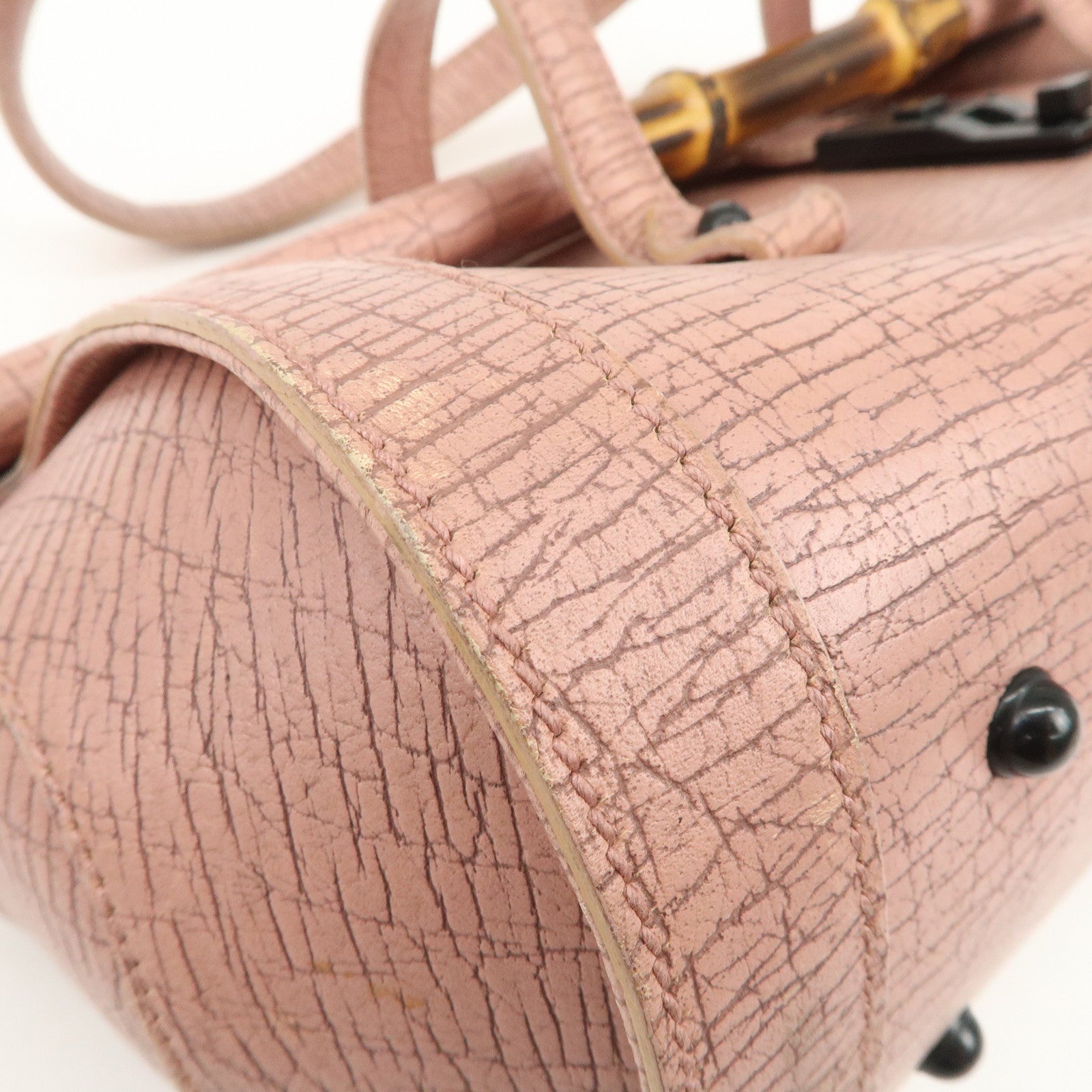 GUCCI Bamboo Embossed Leather Shoulder Bag Hand Bag Pink 111715