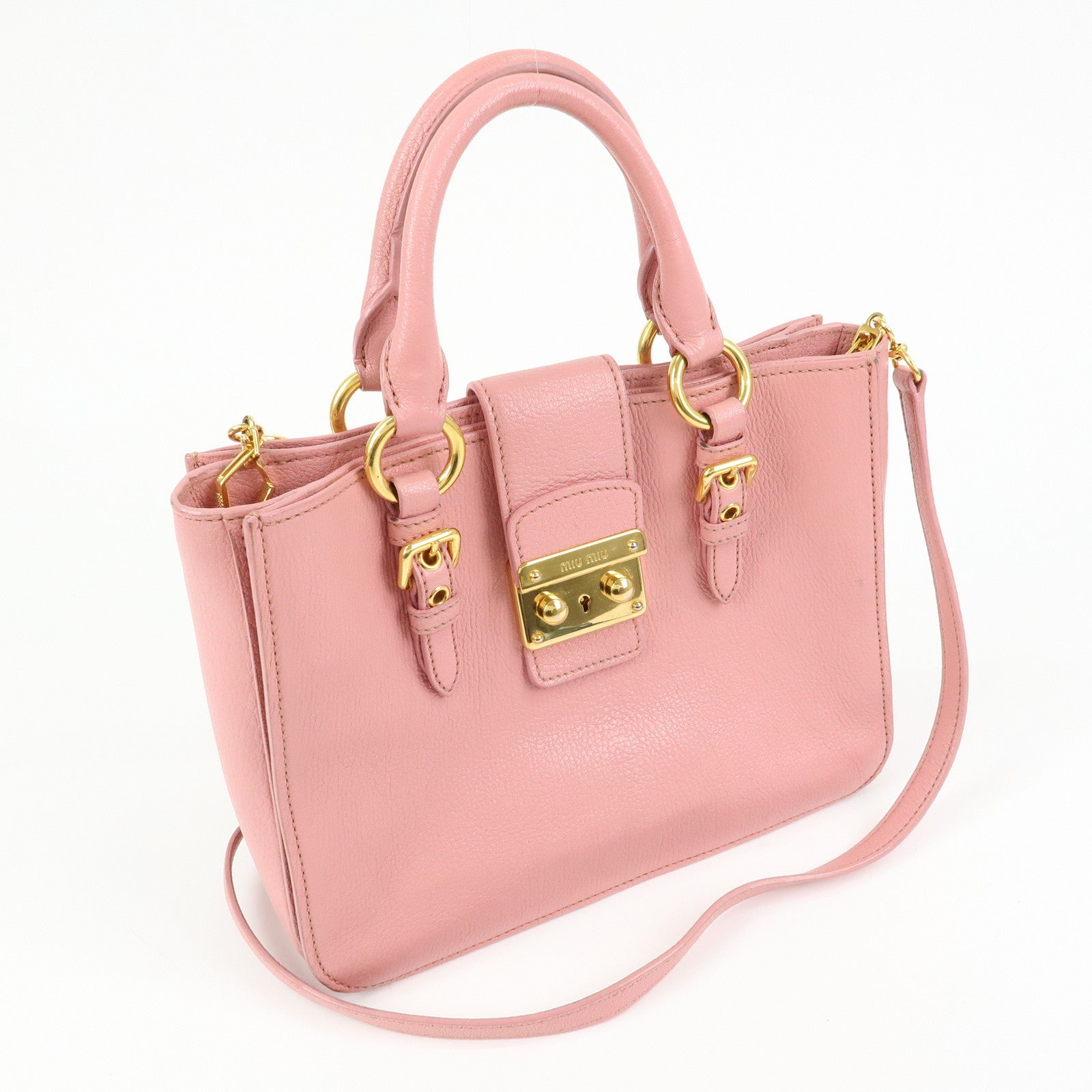 MIU MIU Logo Madras Leather 2Way Hand Shoulder Bag Pink RN0799