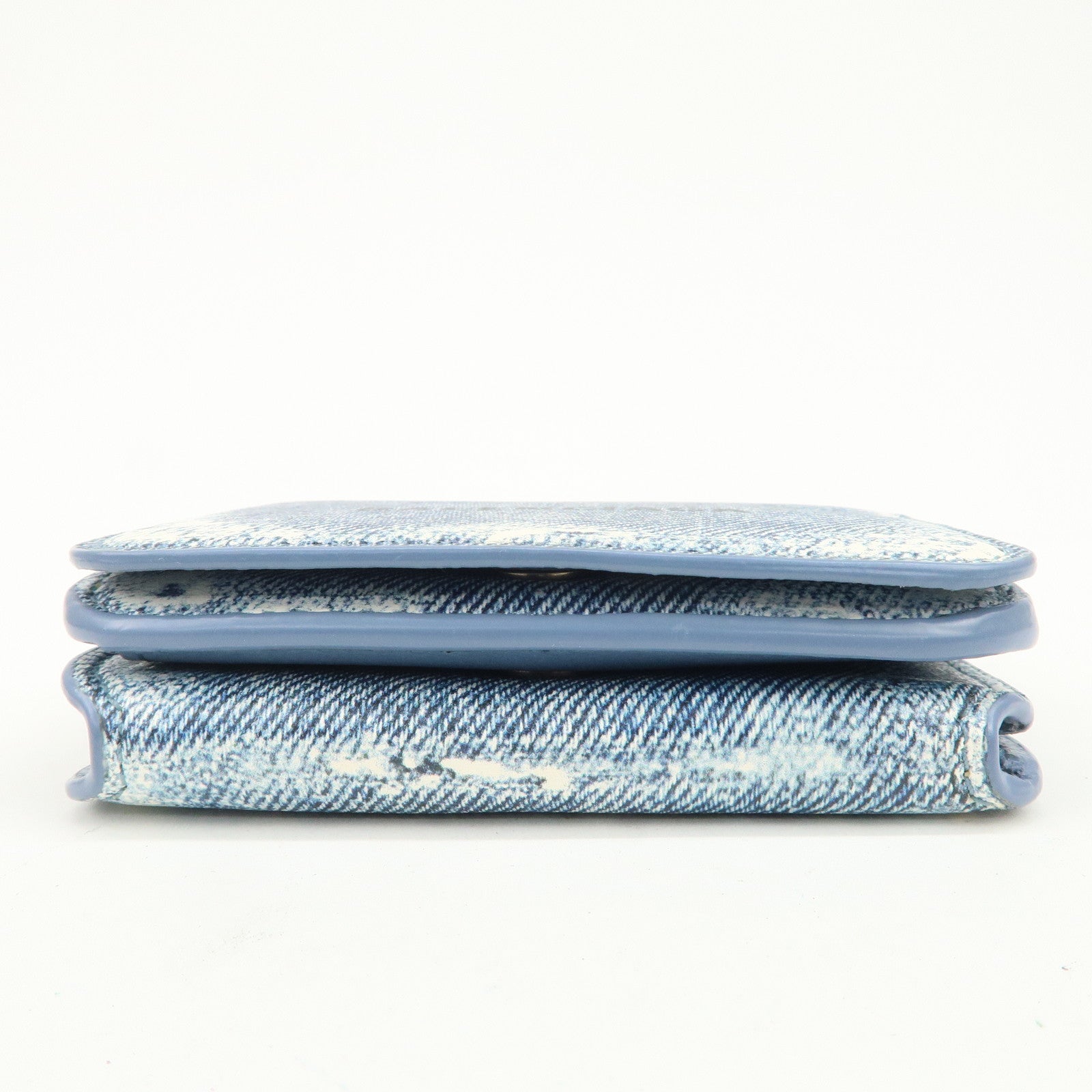 BALENCIAGA Denim Leather CASH Mini Tri-fold Compact Wallet 593813