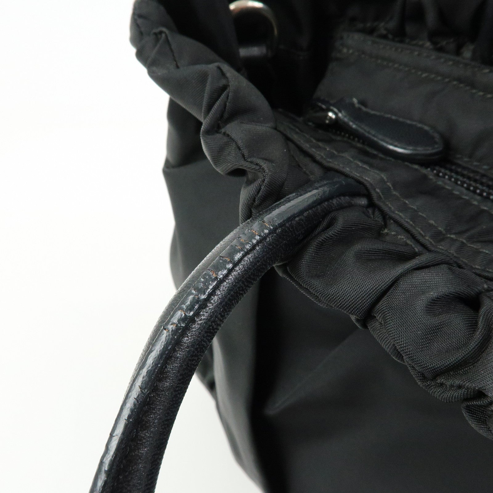 PRADA Triangle Logo Ribbon Nylon Leather 2Way Hand Bag Black BN1631