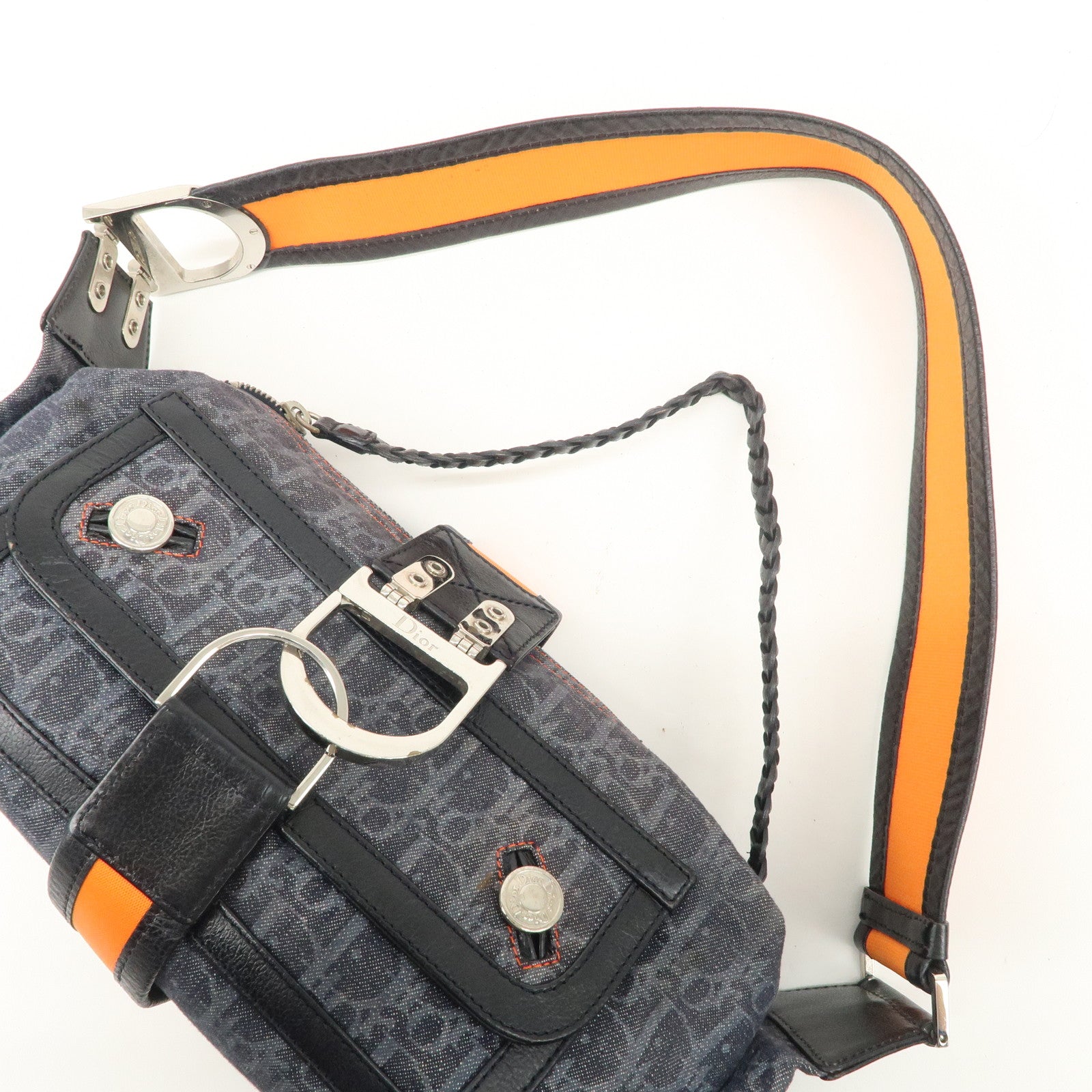 Christian Dior Flight Line Trotter Denim Leather Shoulder Bag