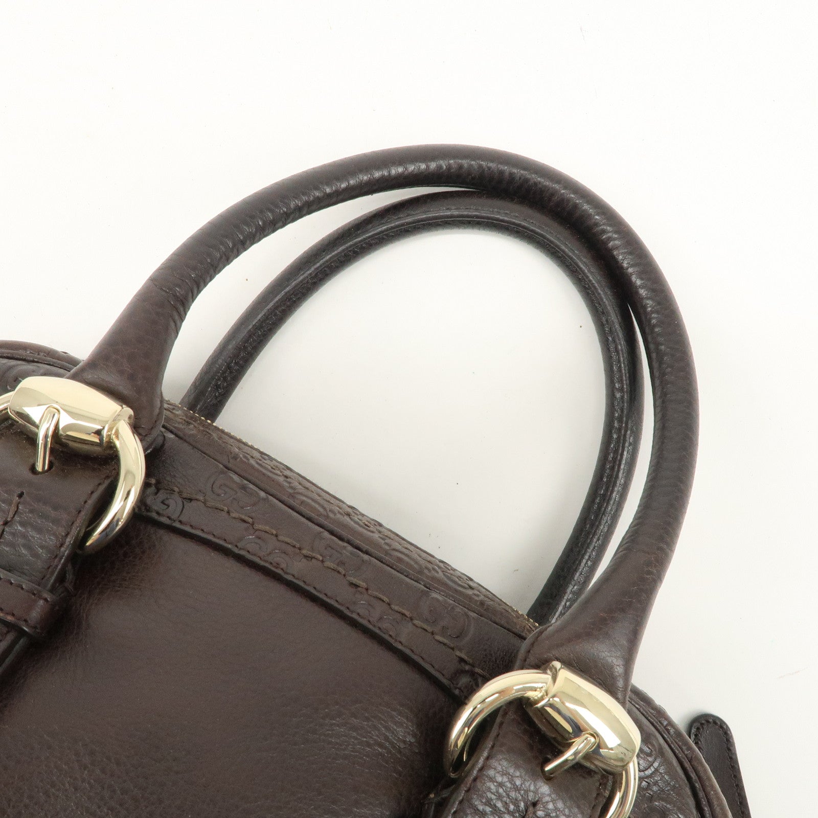 GUCCI Guccissima Leather Mini Boston Bag Hand Bag Dark Brown 181508 Used