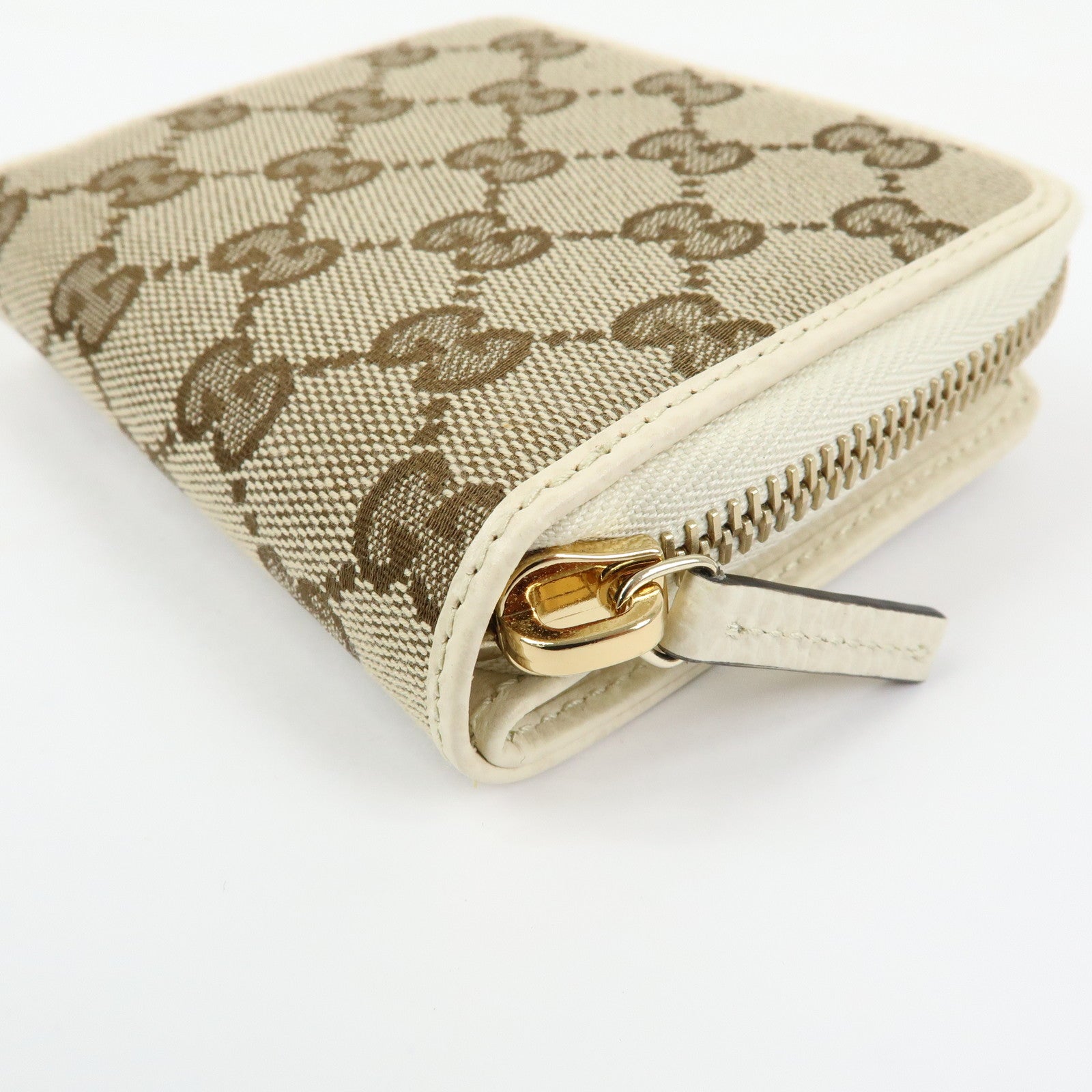 GUCCI GG Canvas Leather Bi-fold Compact Wallet Beige 346056
