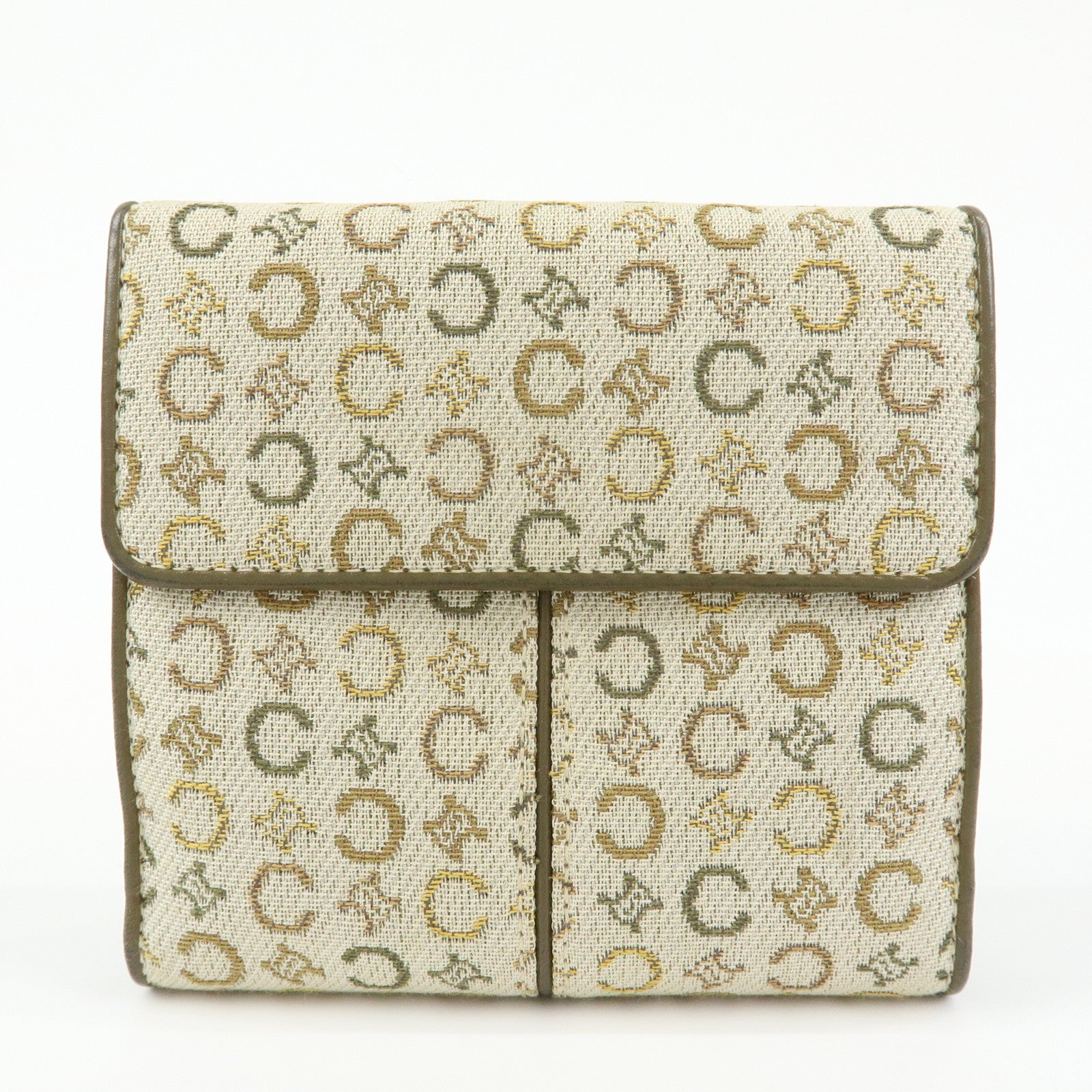 CELINE C Macadam Canvas Leather Compact Wallet Khaki