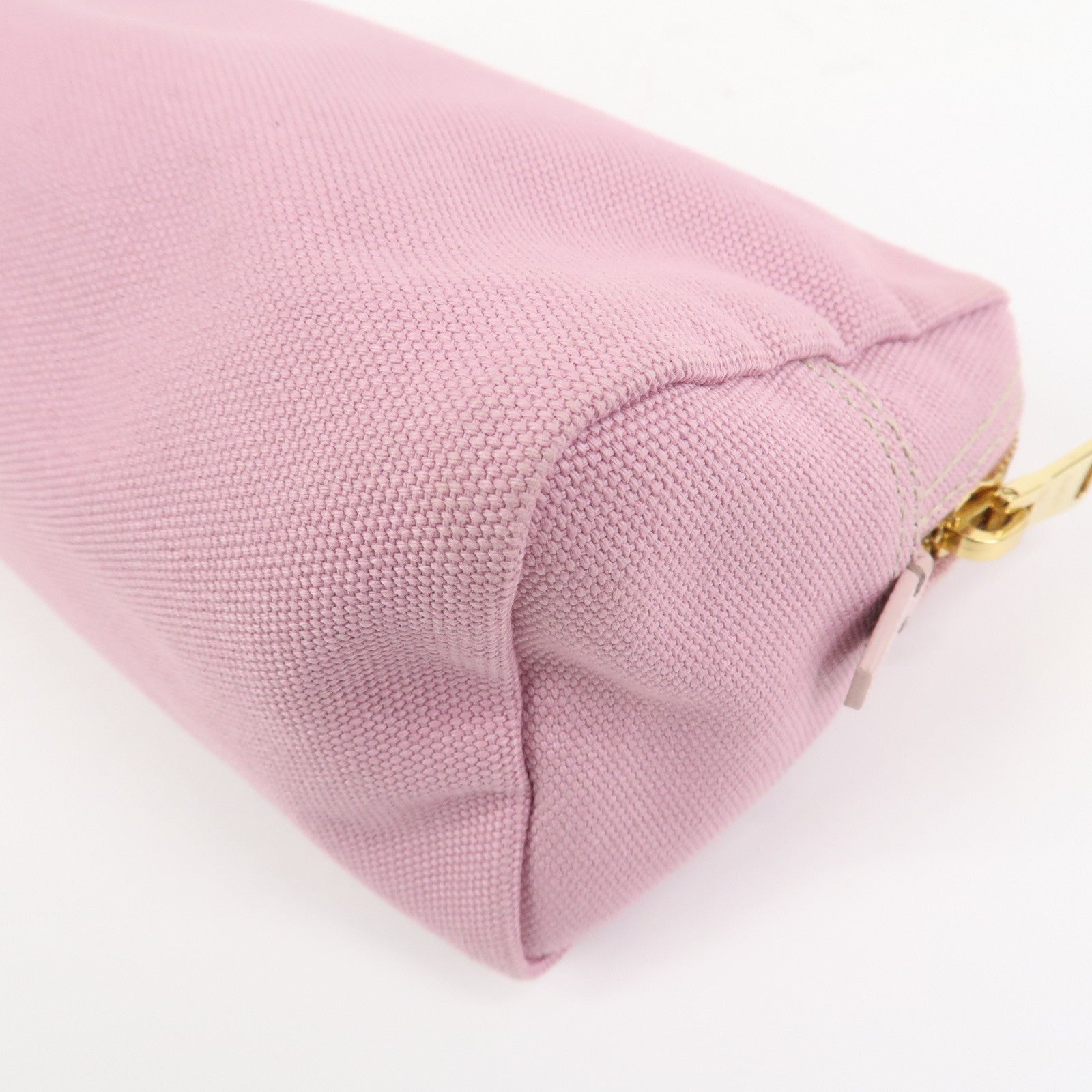 PRADA Logo Canapa Canvas Cosmetic Pouch Makeup Bag Pink 1NA693