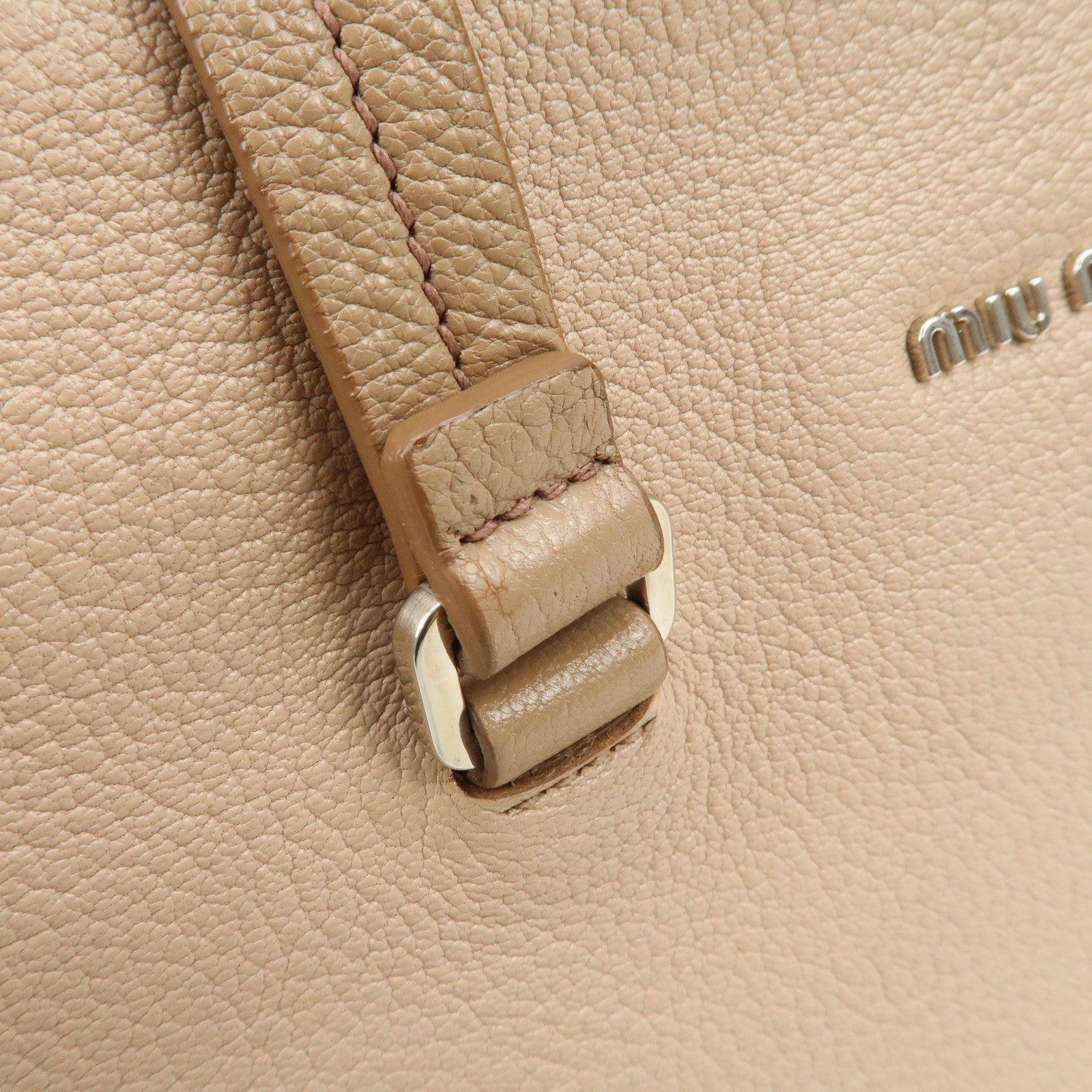 MIU MIU Leather 2Way Hand Bag Beige Pink Beige 5BB006