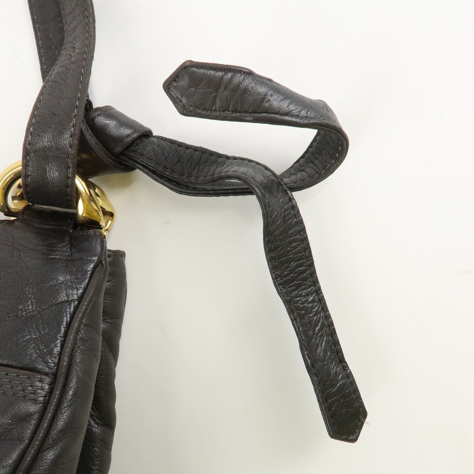 LOEWE Anagram Leather Shoulder Bag Gold Hardware Dark Brown Used