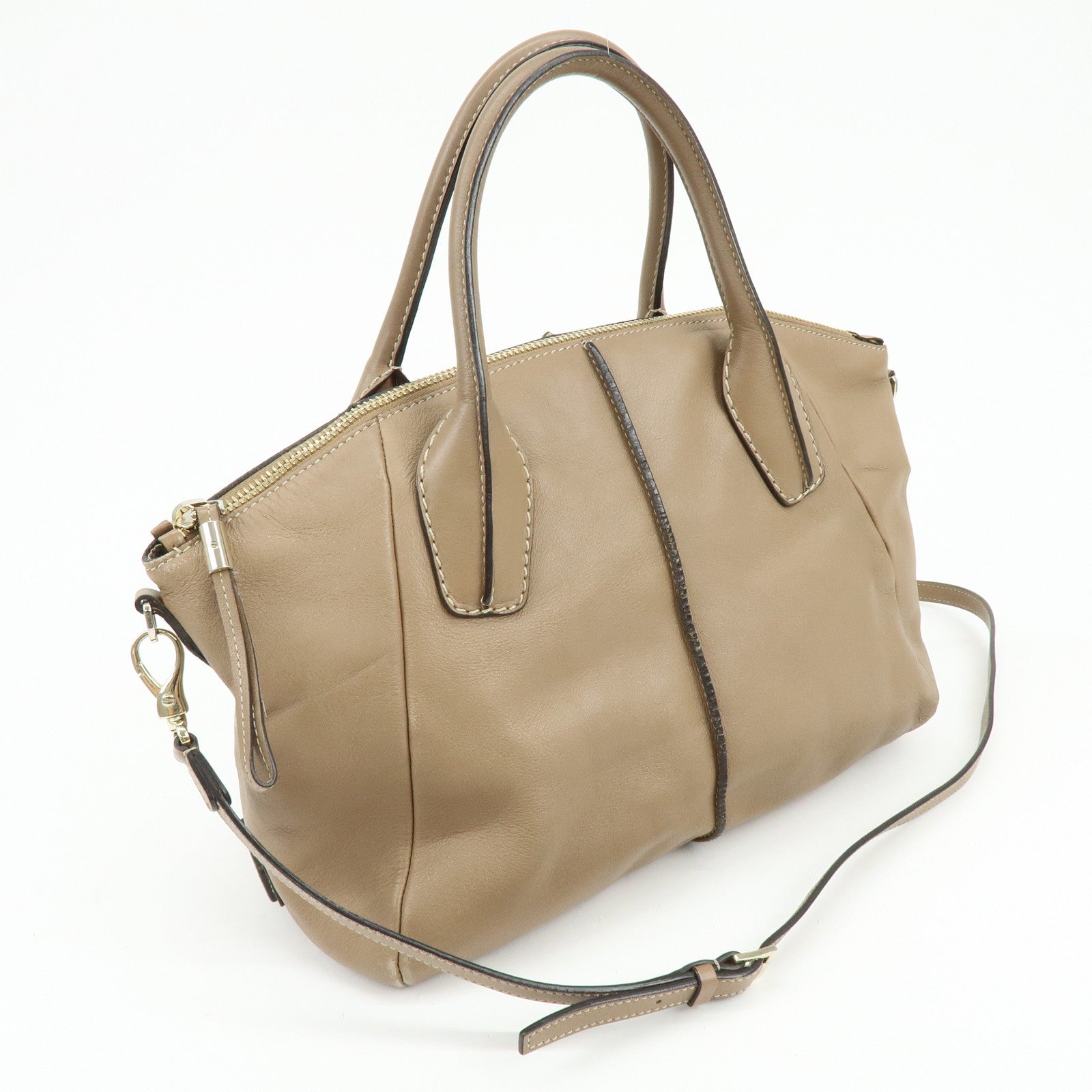 TOD'S Leather Stitch 2Way Bag Boston Bag Shoulder Bag Brown