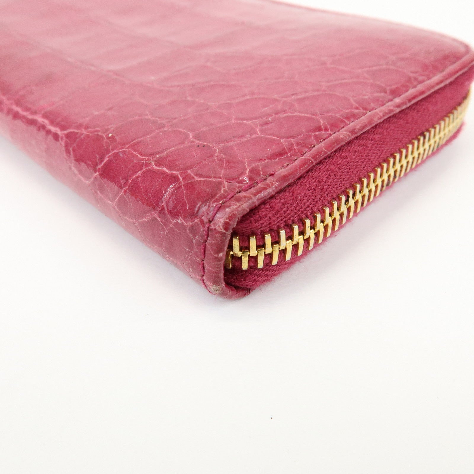 MIU MIU Logo Embossed Leather Zippy Long Wallet Pink Gold