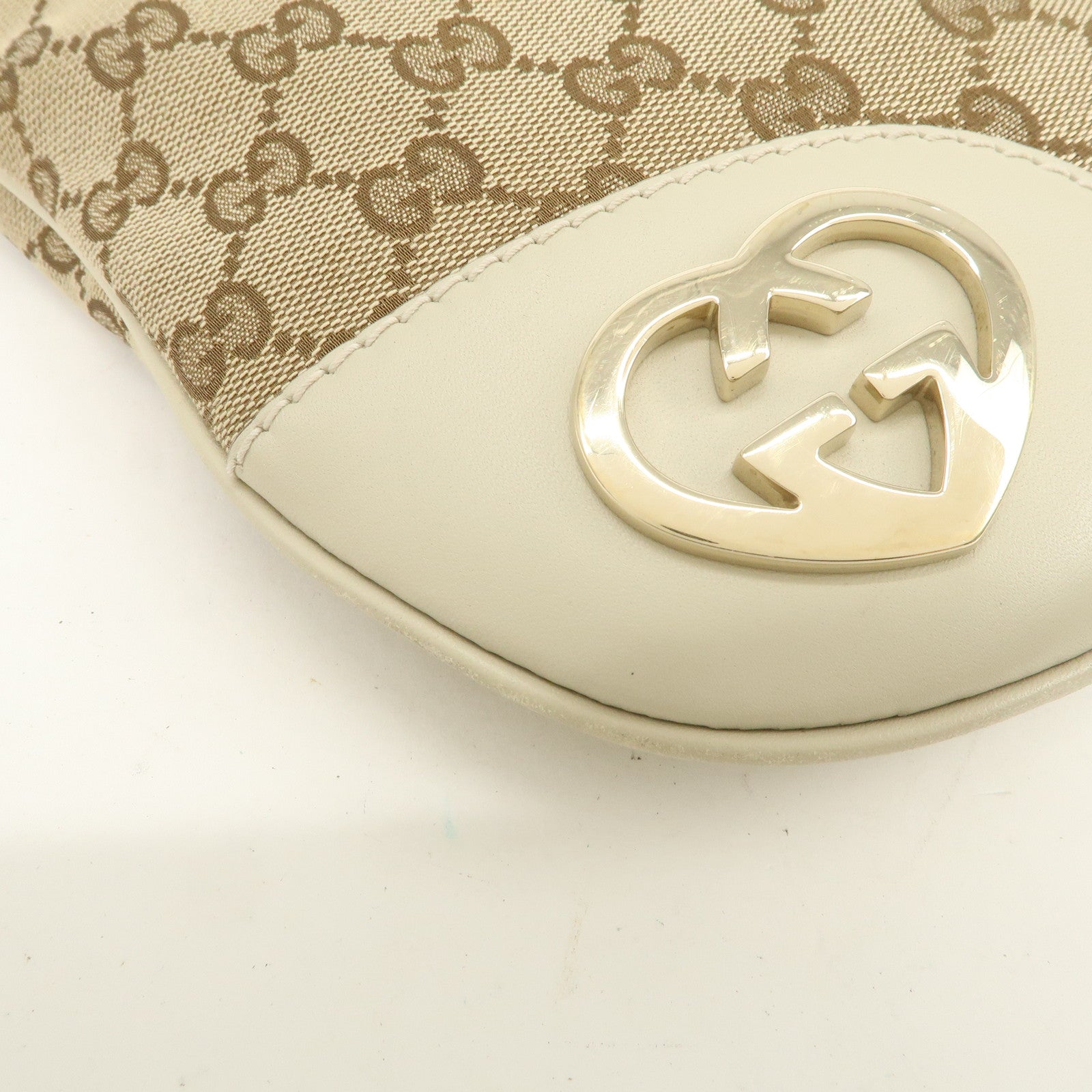 GUCCI Lovely Heart GG Canvas Leather Shoulder Bag Ivory 257072