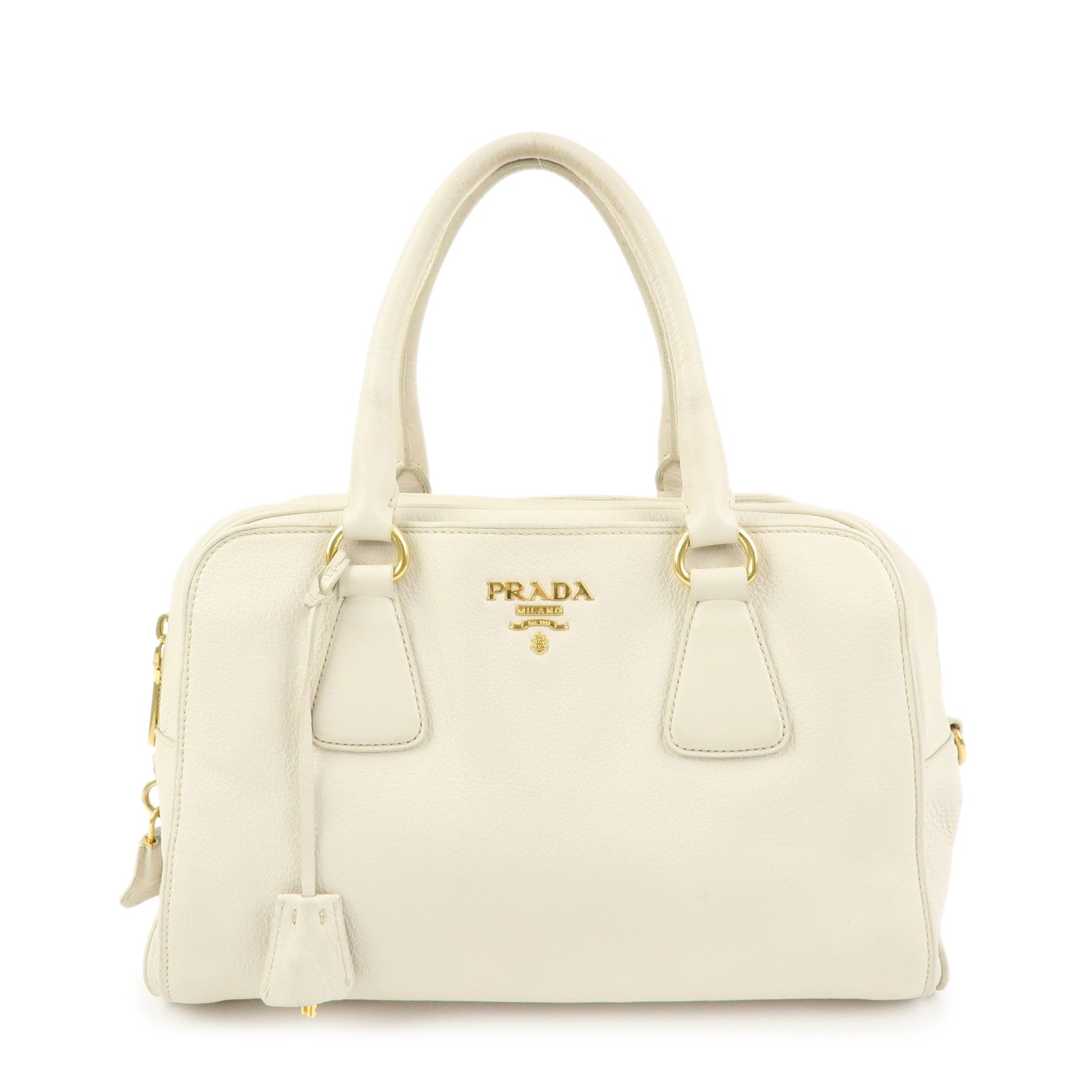 PRADA Vitello Daino Leather Hand Bag Ivory BL0804