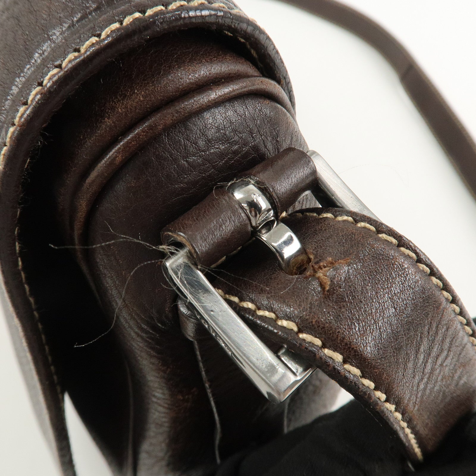 PRADA Logo Leather Shoulder Bag Crossbody Bag Brown