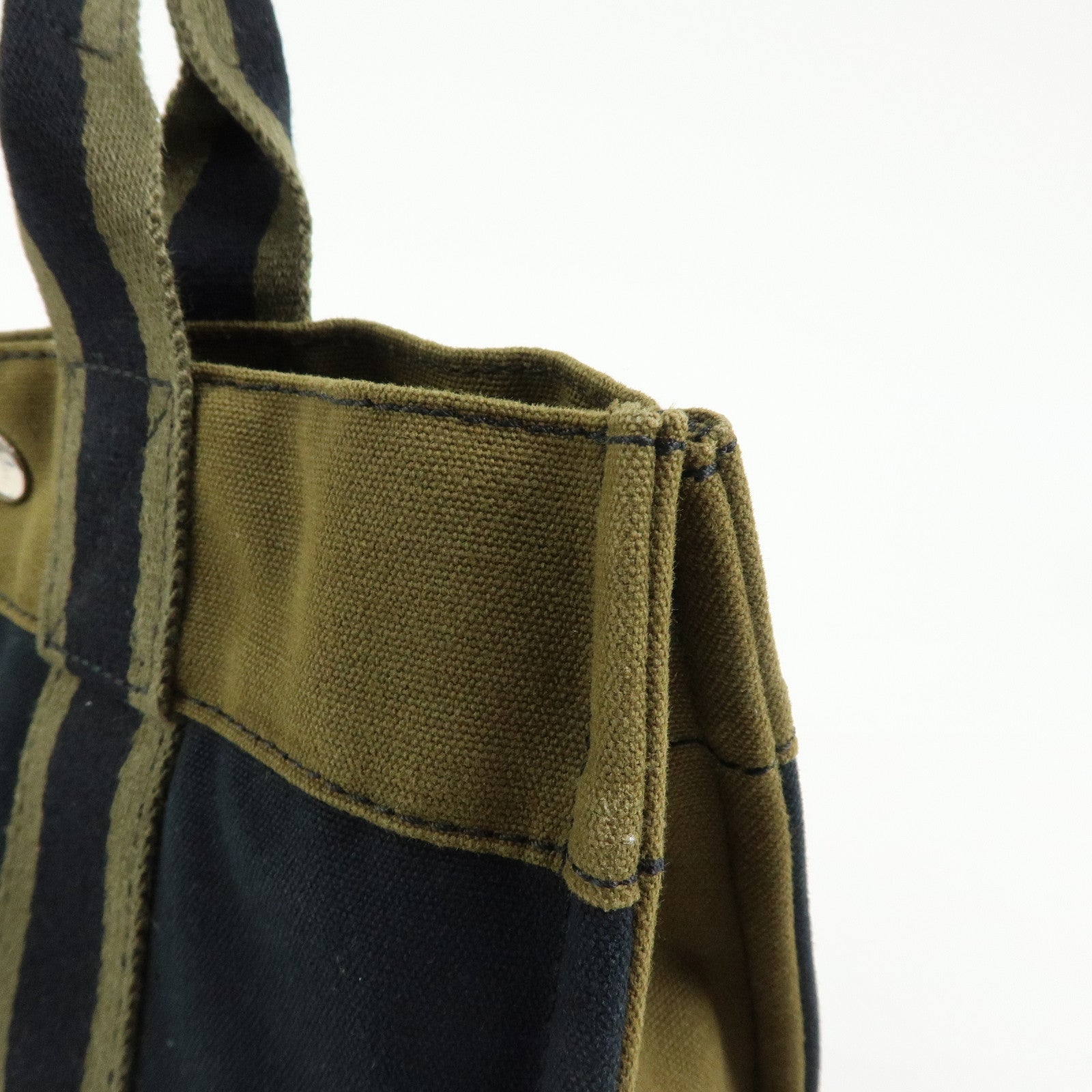 HERMES Fourre Tout PM Canvas Tote Bag Hand Bag Navy Khaki