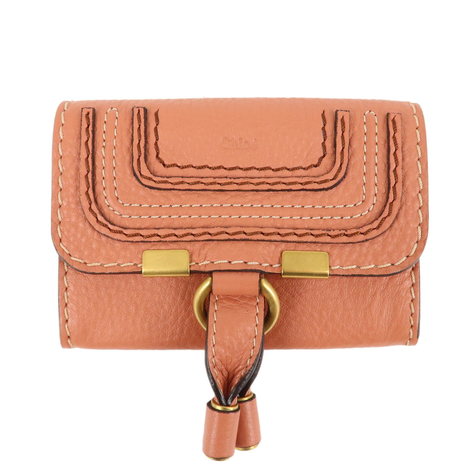 Chloe Leather Marcy Bi-fold Coin Case Card Case Orange Gold Hardware Used