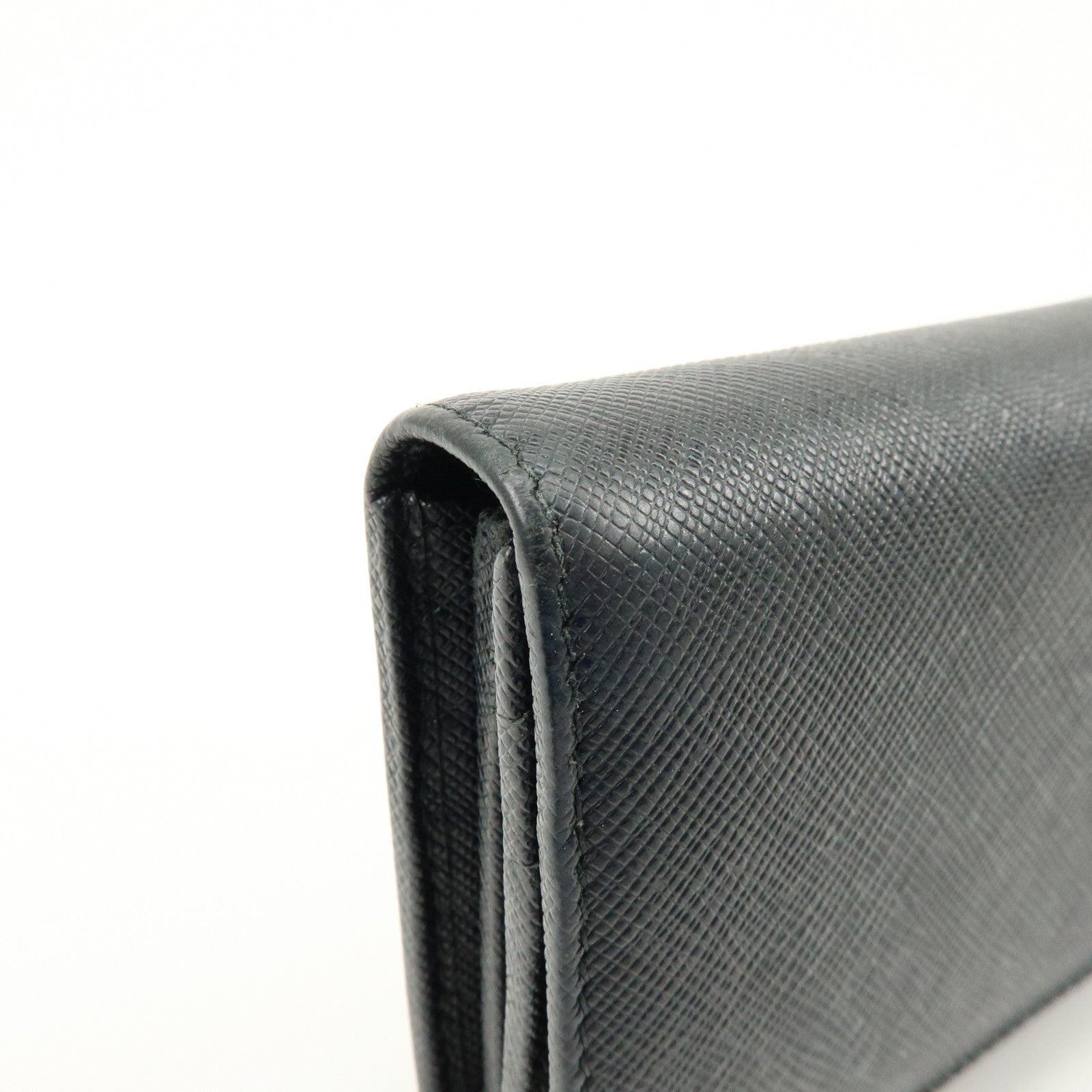 PRADA Saffiano Leather Flap Bi-Fold Long Wallet Black 1MH132