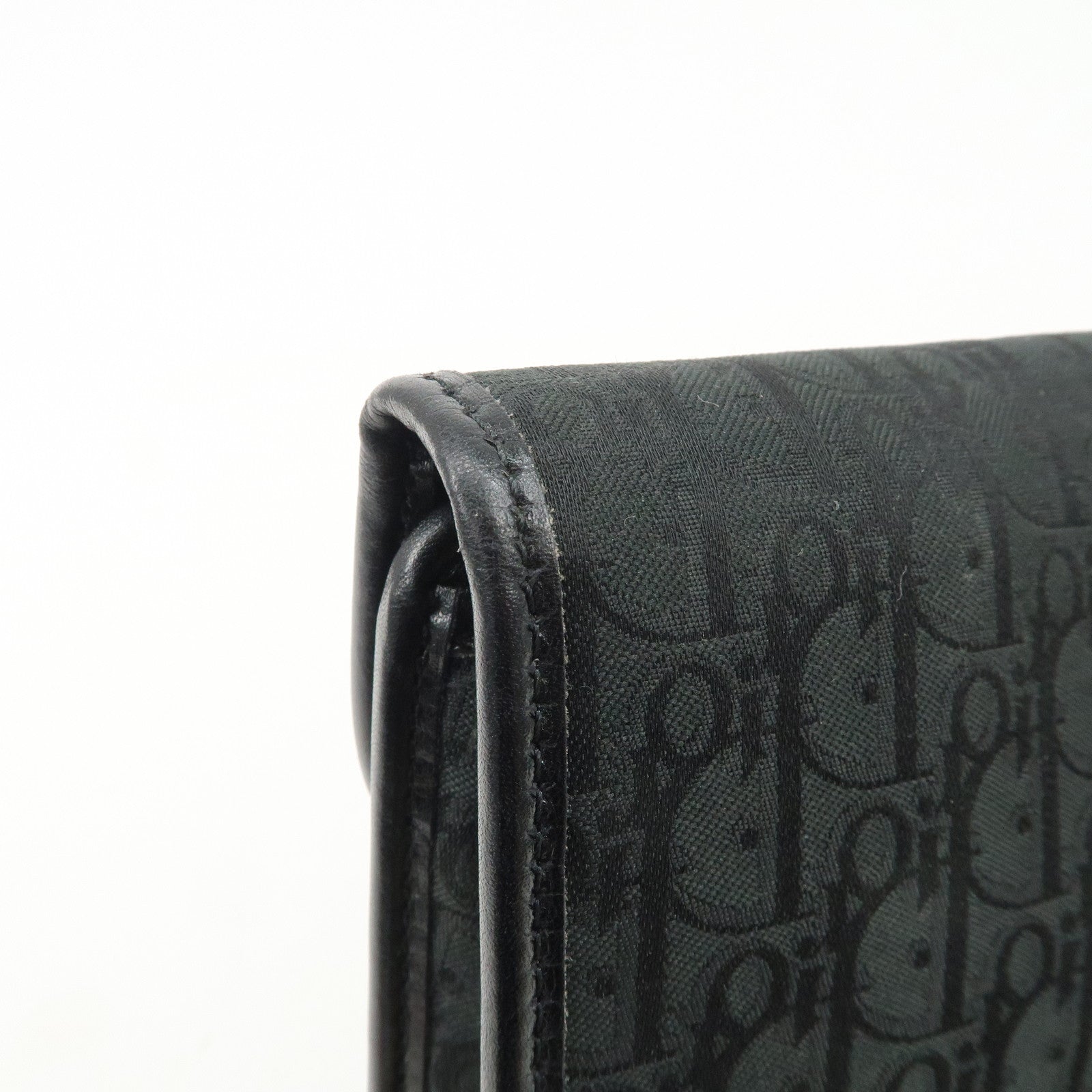 Christian Dior Trotter Leather Canvas Chain Shoulder Bag Black