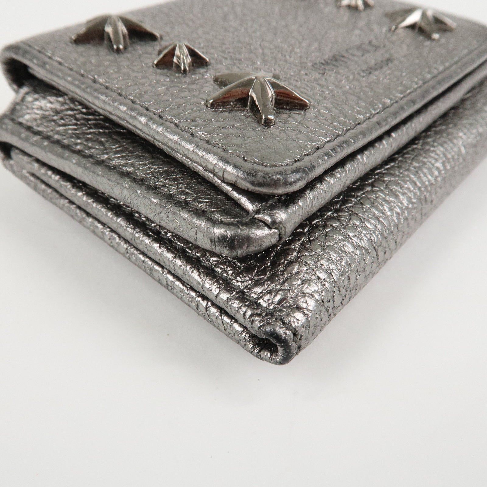 JIMMY CHOO 202 NEMO Studs Leather Compact Wallet Silver Used