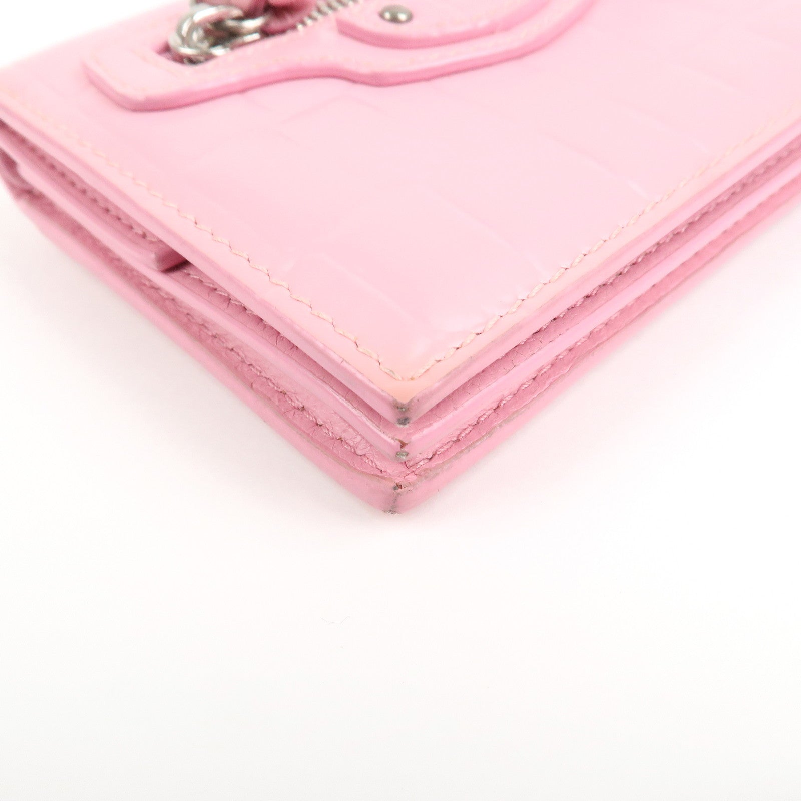 BALENCIAGA Leather Neo Classic Mini Wallet Pink Silver HDW 640111 Used