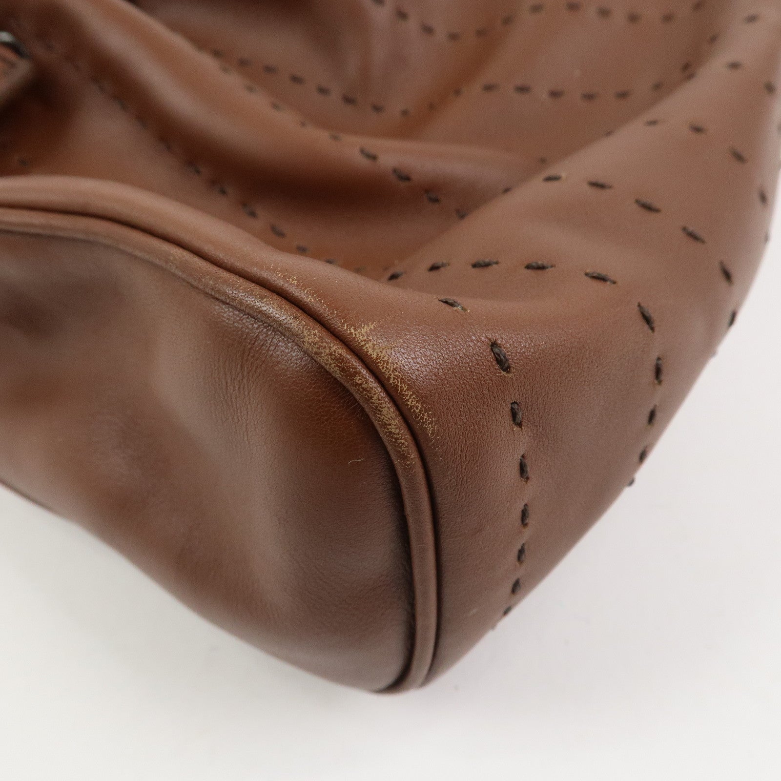 Ferragamo Gancini Leather Stitch Shoulder Bag Hand Bag Brown