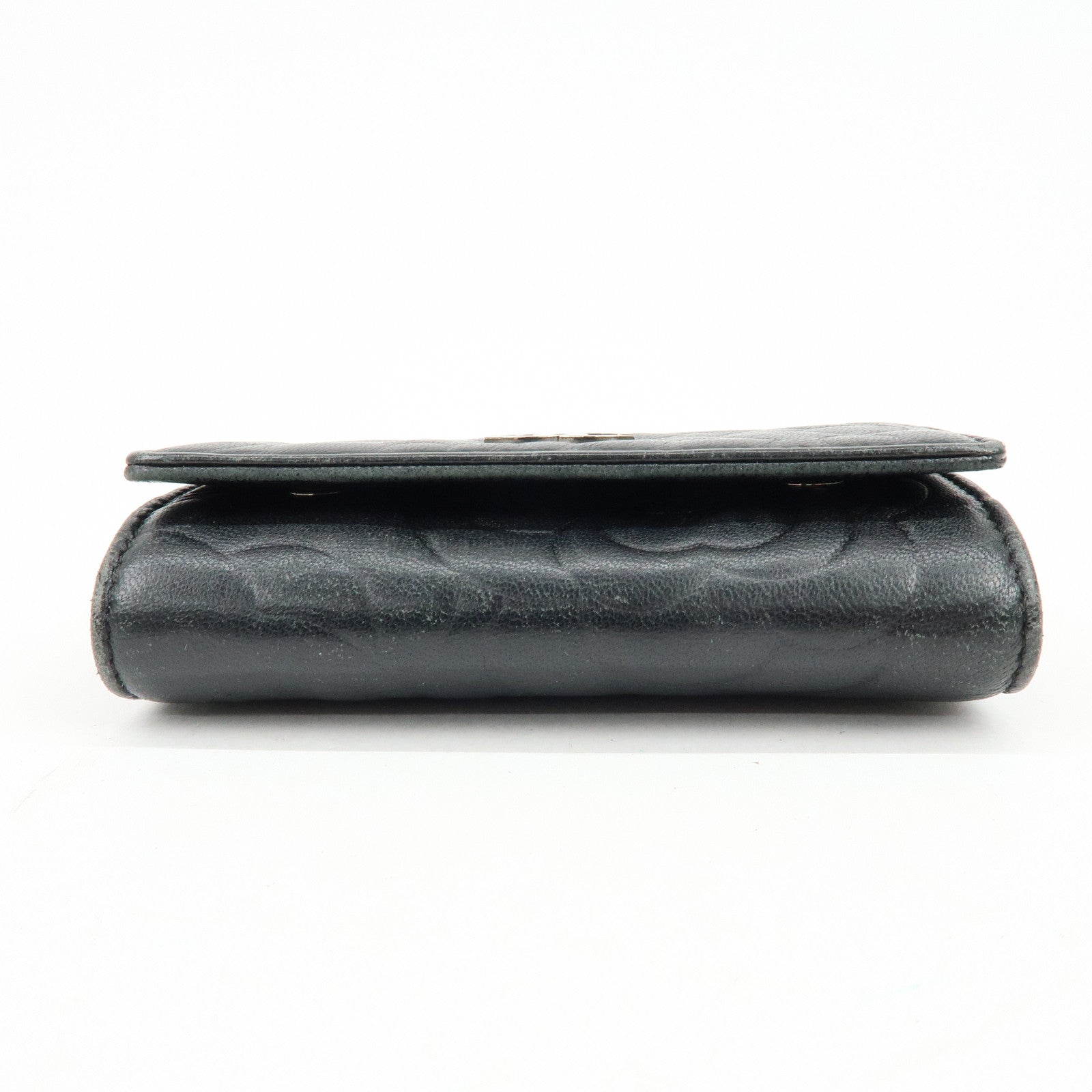 CHANEL Camelia Lamb Skin Leather Key Case Key Holder Black
