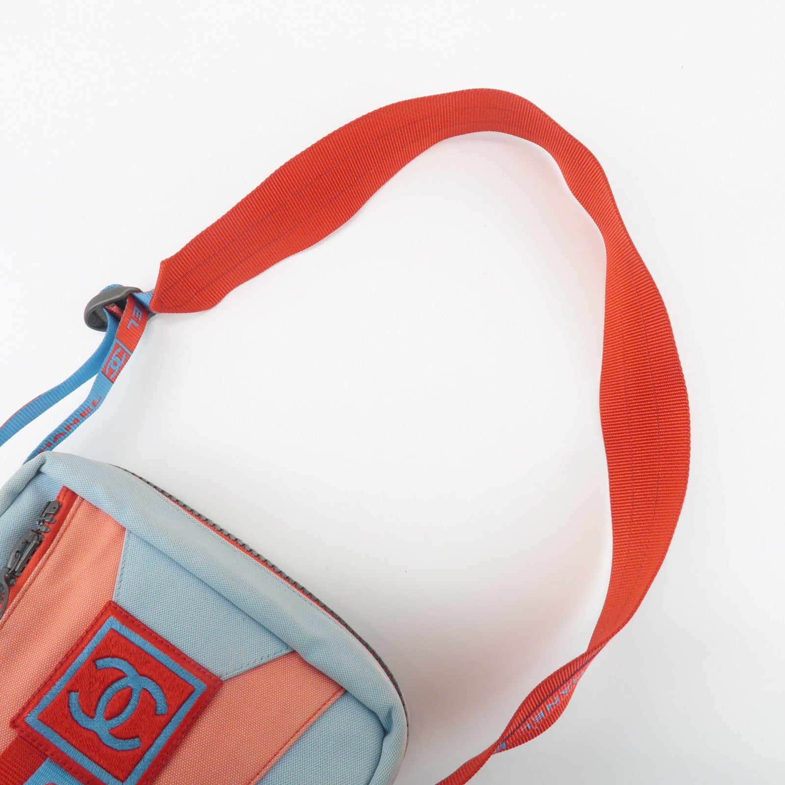 CHANEL Sportsline COCO Mark Nylon Canvas Shoulder Bag Red Blue Used