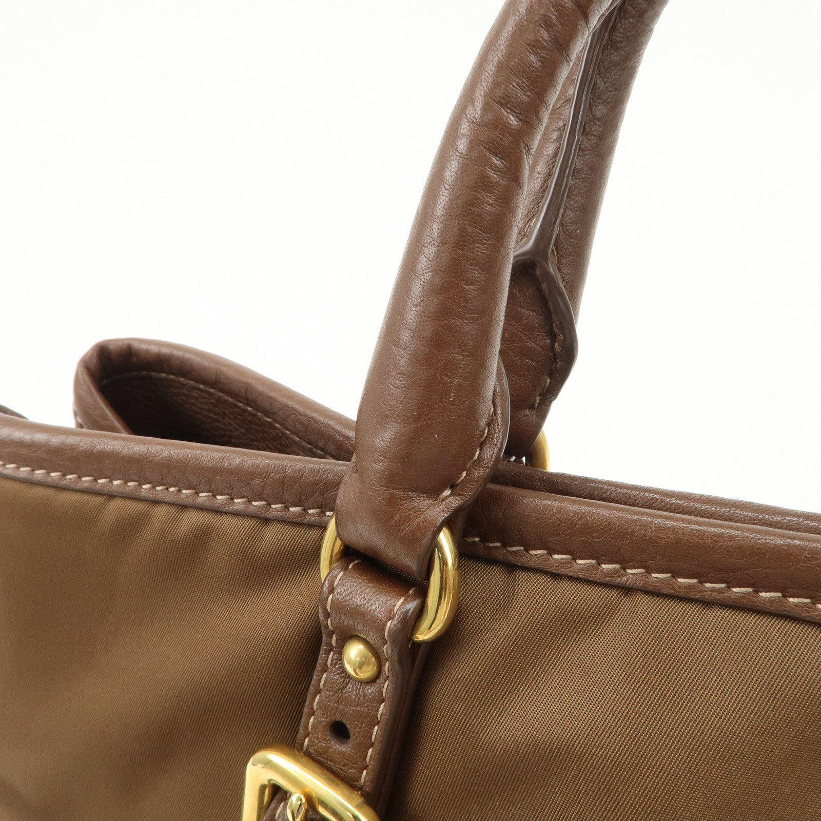 PRADA Logo Nylon Leather 2Way Tote Bag Shoulder Bag Brown BN1841