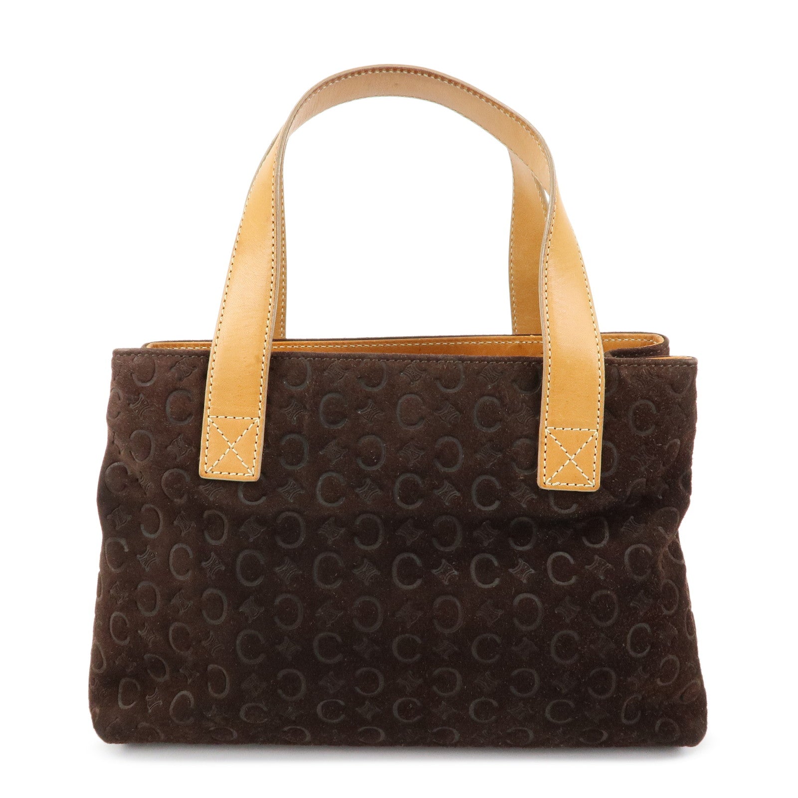 CELINE C Macadam Suede Leather Hand Bag Dark Brown
