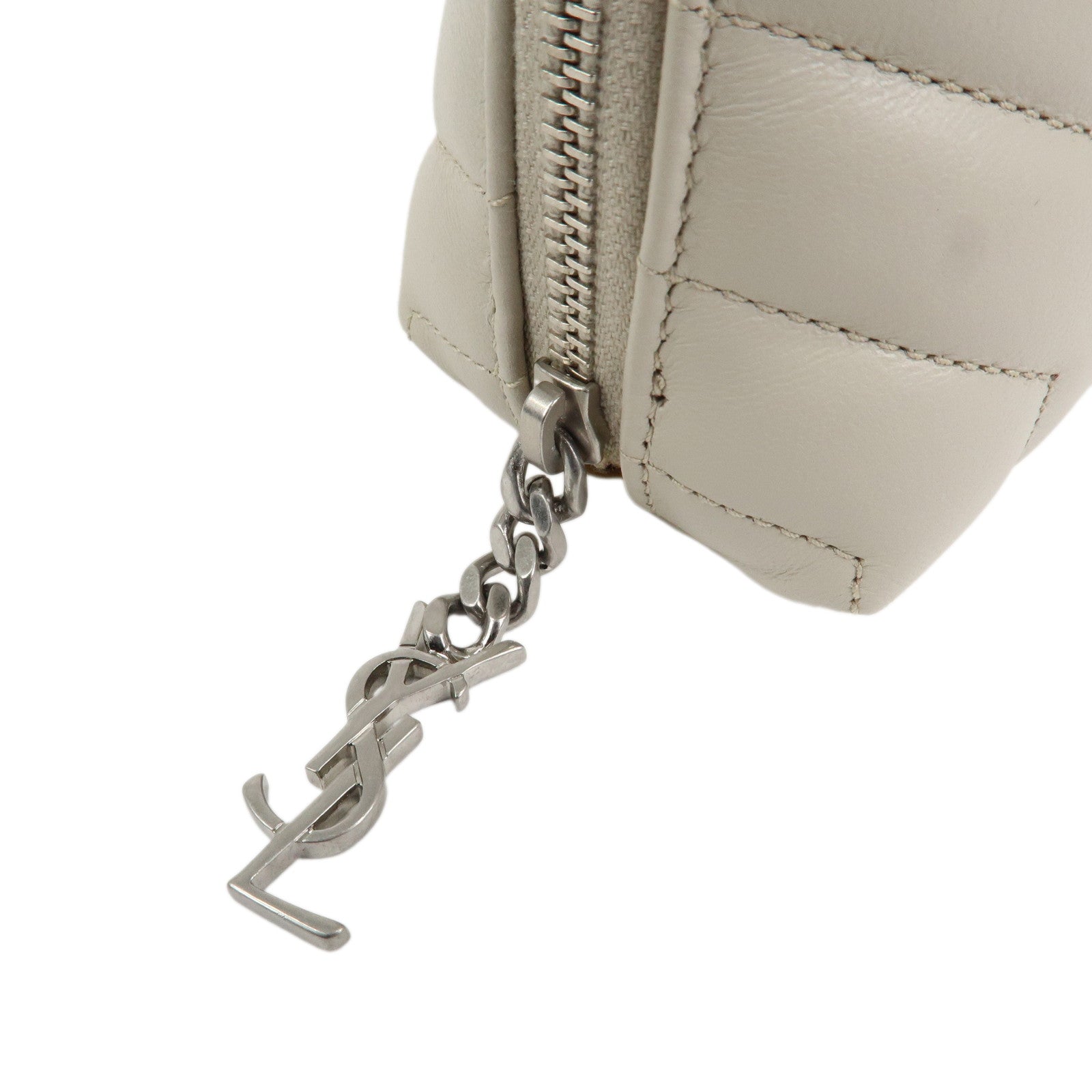 SAINT LAURENT Leather Pouch Cosmetic Pouch Light Grey