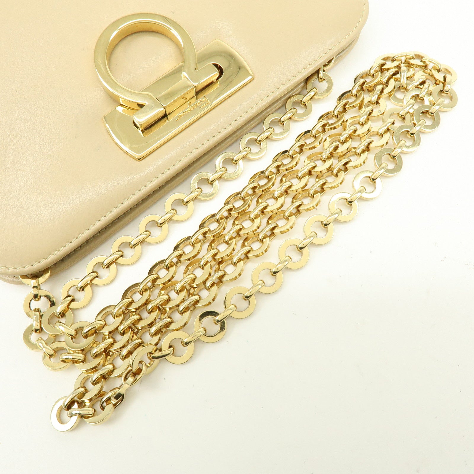 Ferragamo Gancini Leather Shoulder Bag Crossbody Bag Beige
