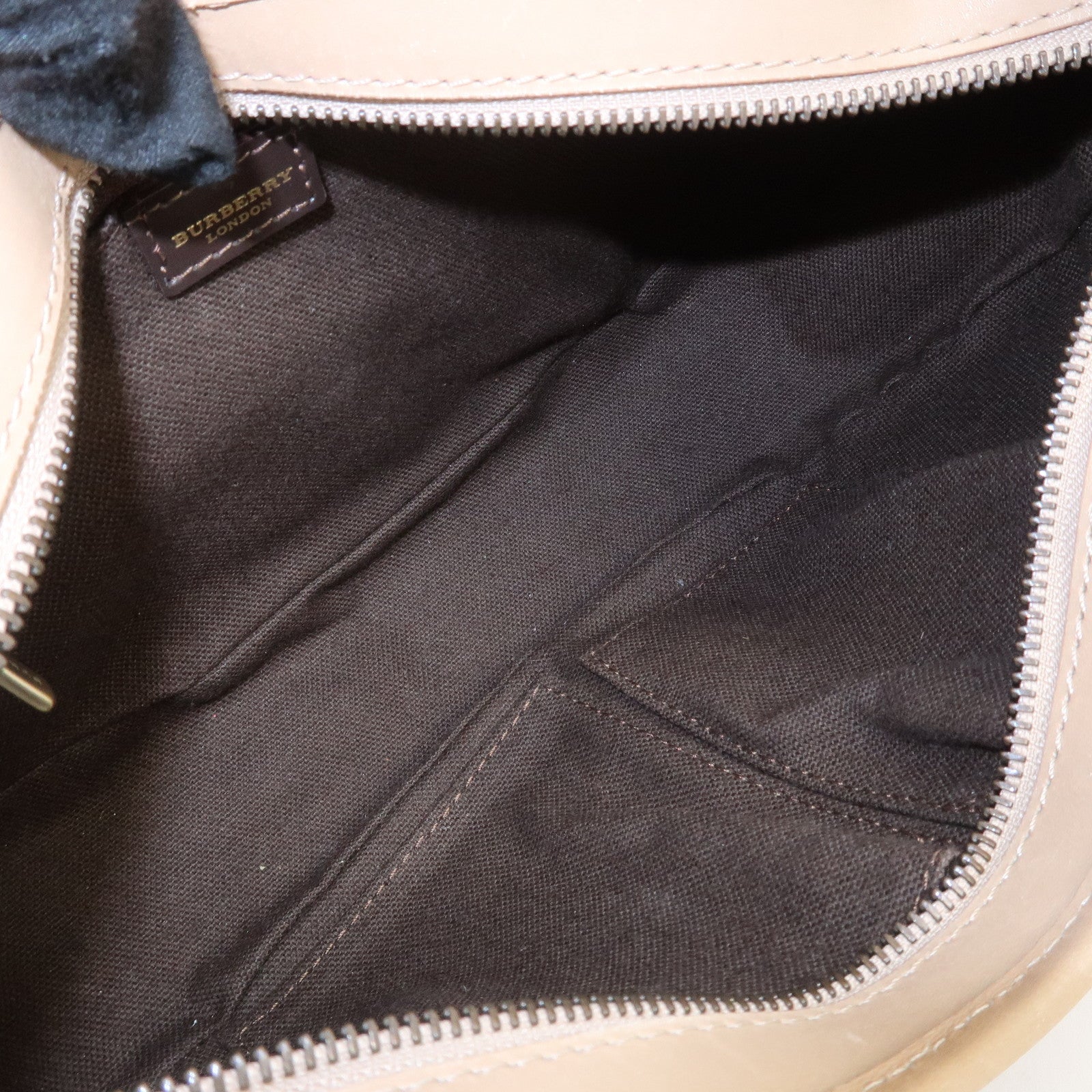 BURBERRY Canvas Leather Shoulder Bag Beige Gray Used