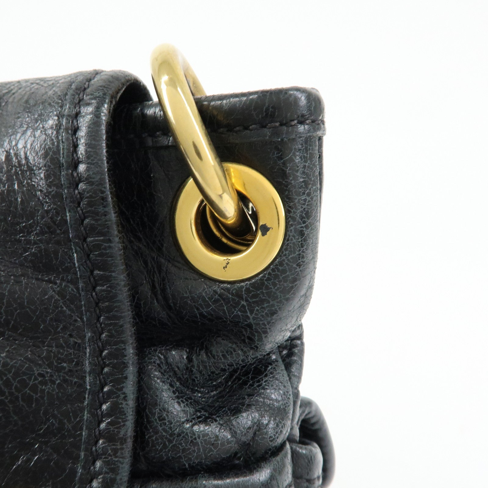 MIU MIU Matelasse Leather Hand Bag Shoulder Bag Black