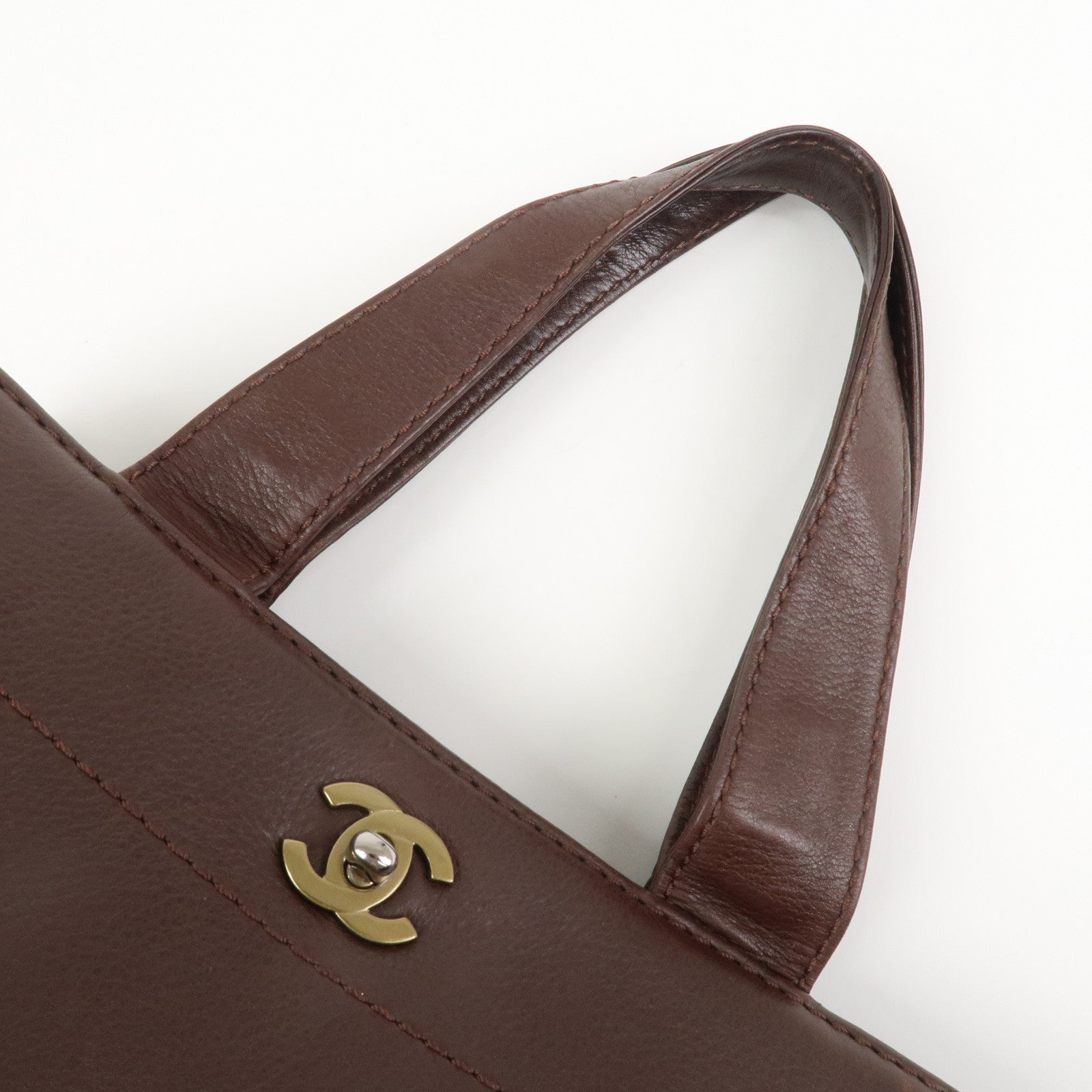 CHANEL Leather 2Way Bag Shoulder Bag Hand Bag Brown Gold