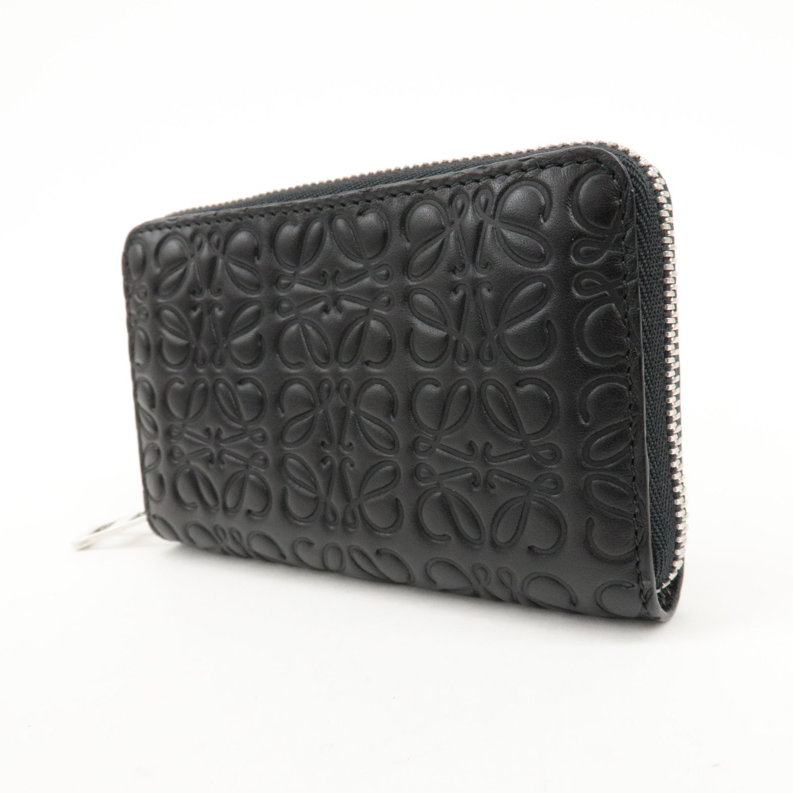 LOEWE Anagram Soft Grain Calf Coin Card Card Case Silver HDW Black Used