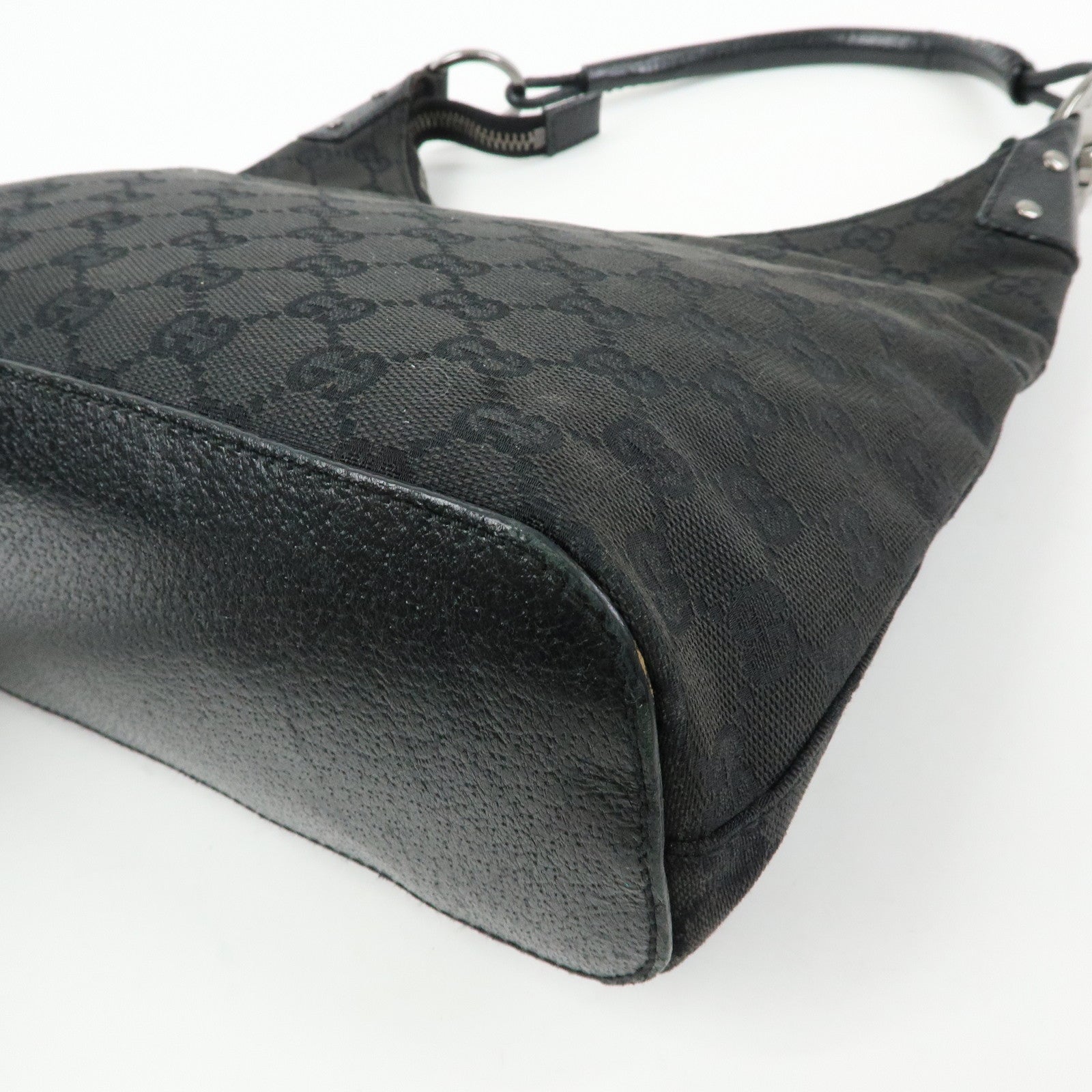 GUCCI GG Canvas Leather Shoulder Bag Hand Bag Black 115003