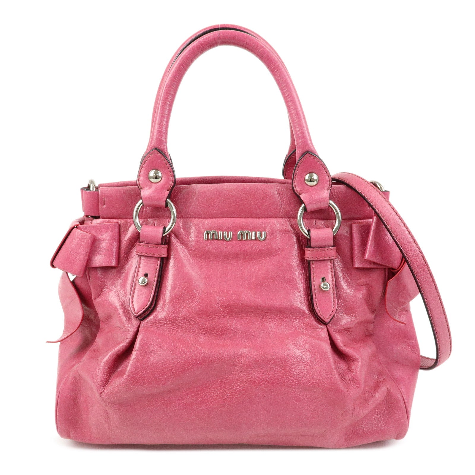 MIU MIU Vitello Lux 2Way Ribbon Motif Bag Hand Bag Pink RN0955