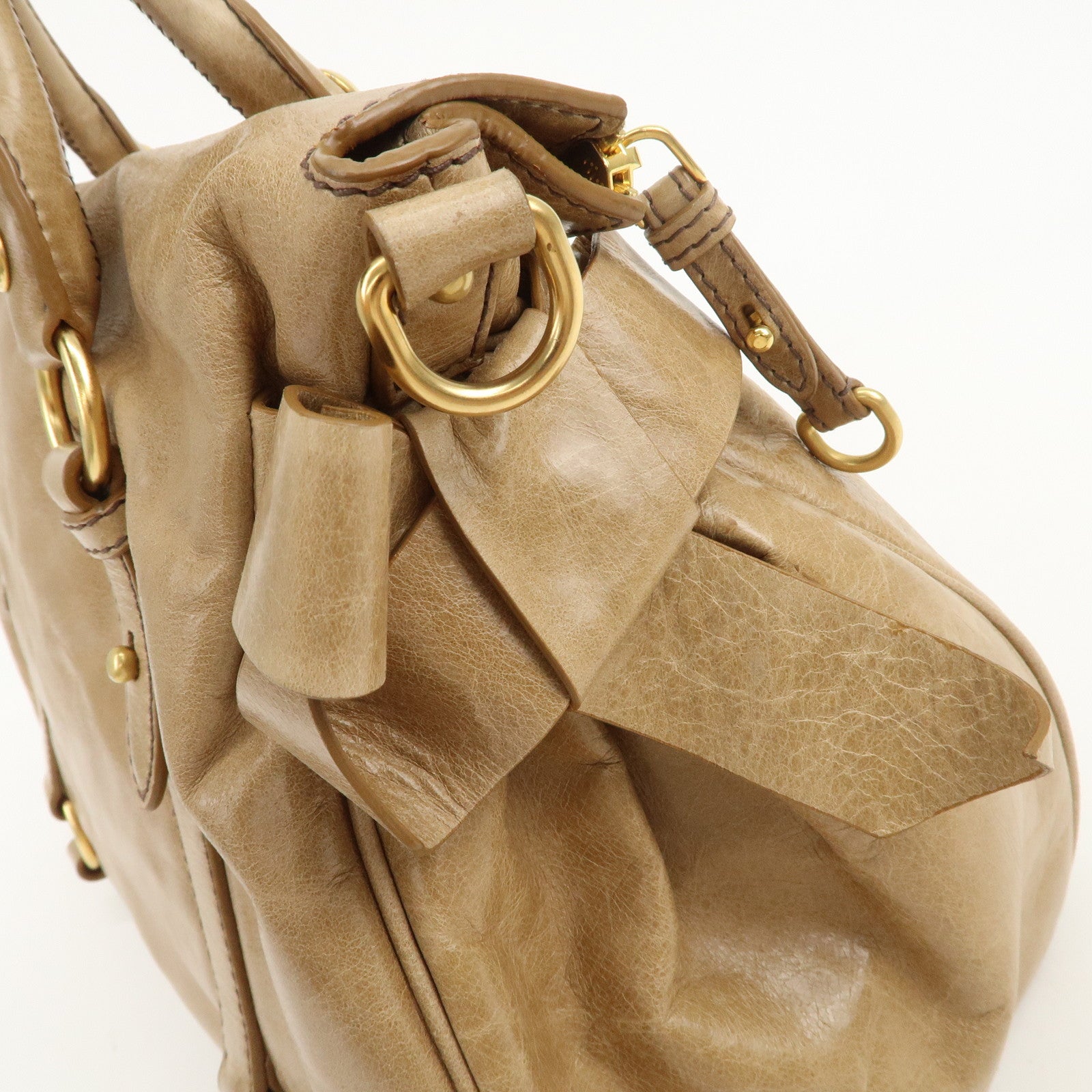 MIU MIU Leather Ribbon 2Way Bag Hand Bag Shoulder Bag Beige RT0365