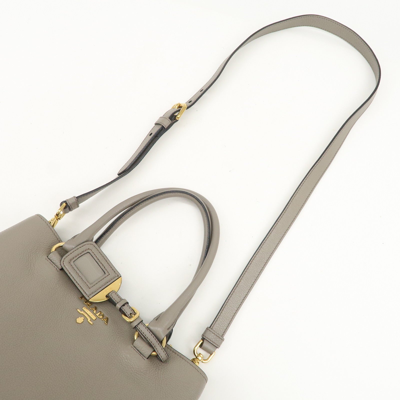 PRADA Logo Leather 2Way Bag Hand Bag Shoulder Bag Gray 1BA058