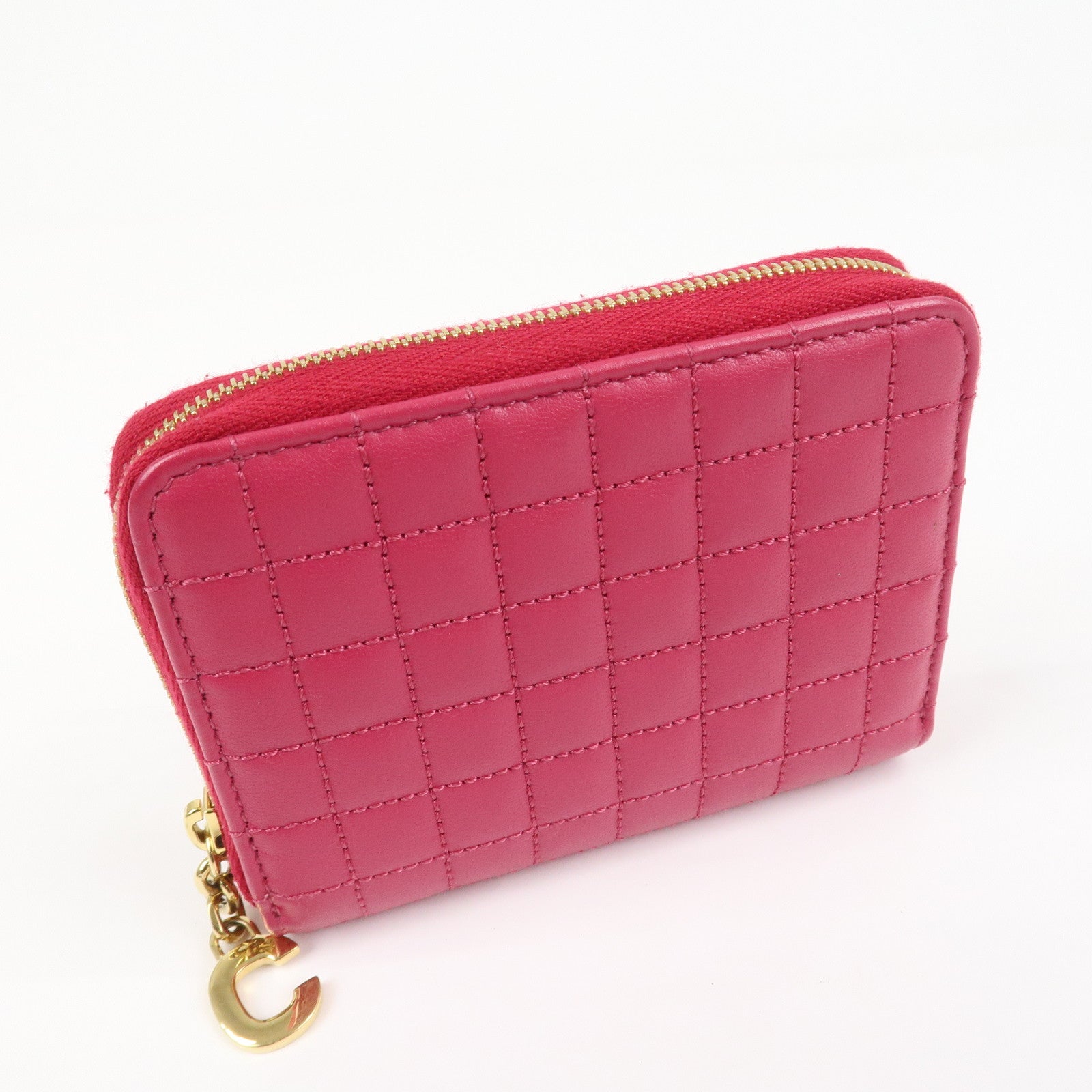 CELINE Logo Leather Coin Case Coin Purse Pink