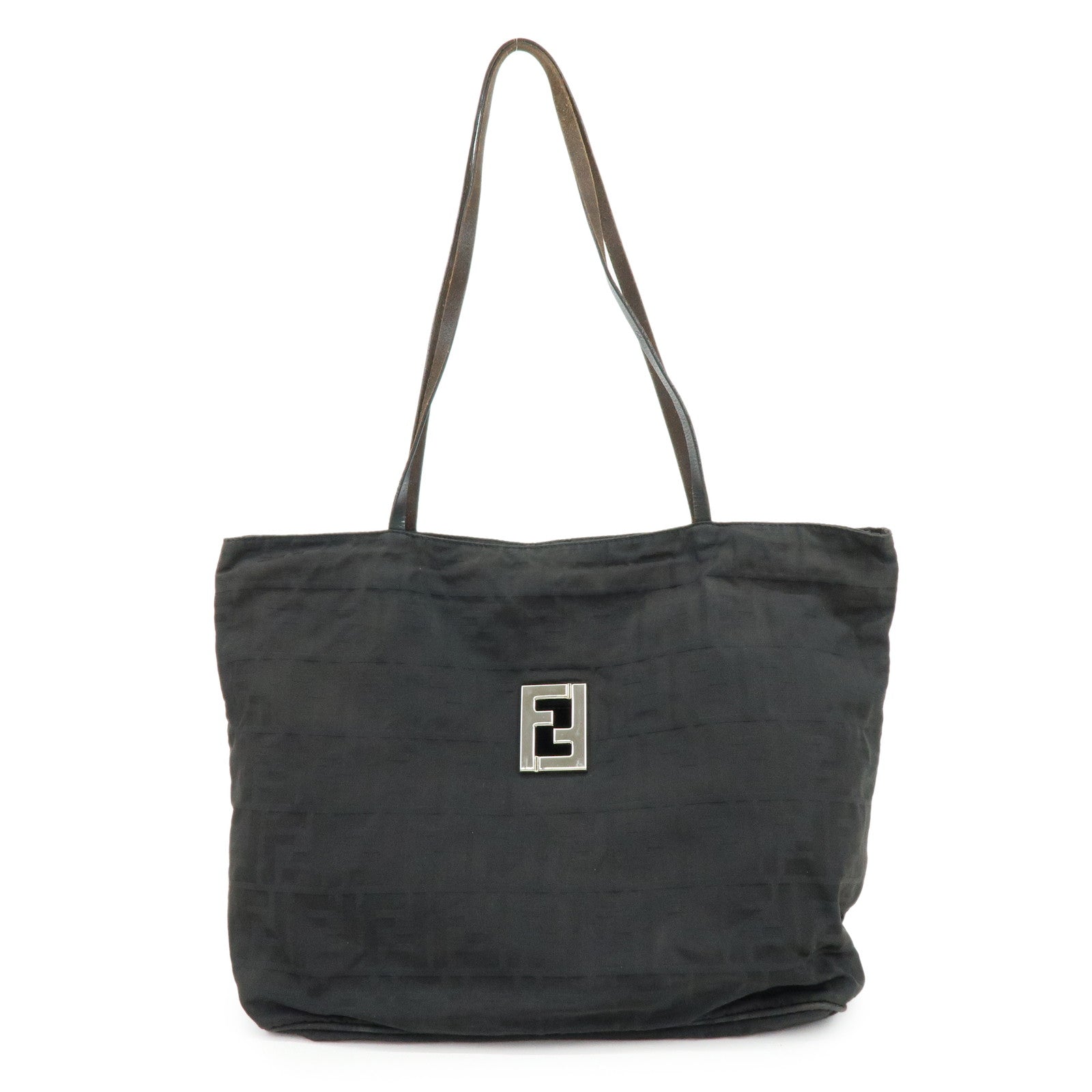 FENDI Zucca Canvas Leather Tote Bag Shoulder Bag Black 15785