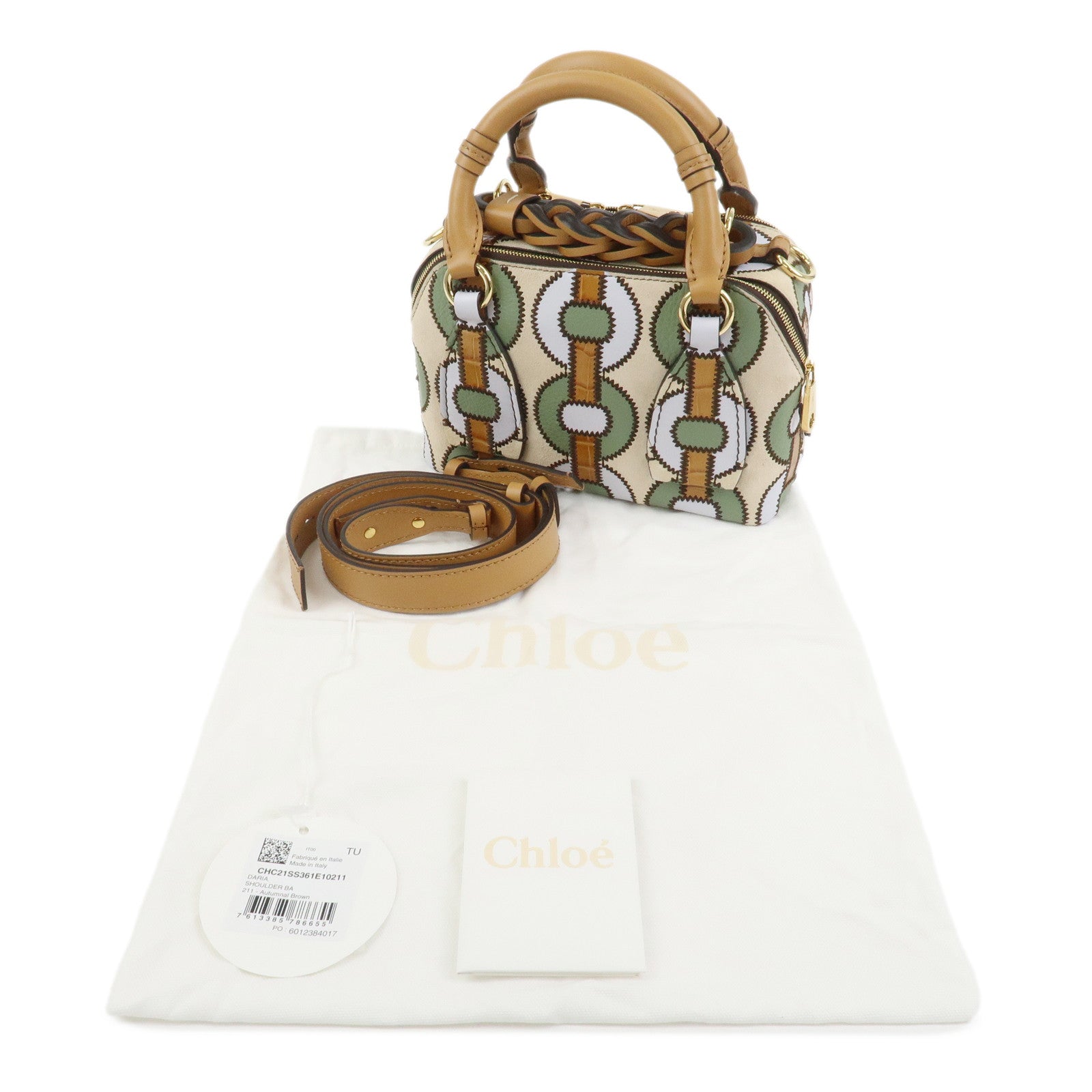 Chloe DARIA Suede Leather 2Way Bag Shoulder Bag Ivory Brown Green