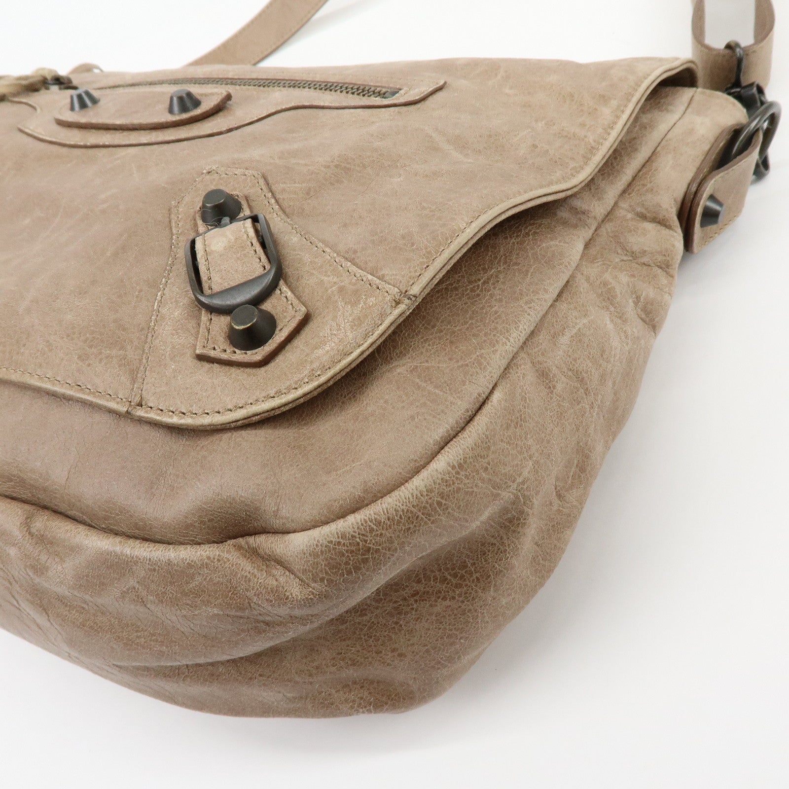 BALENCIAGA The Folk Leather Shoulder Bag Messenger Bag Brown 246432