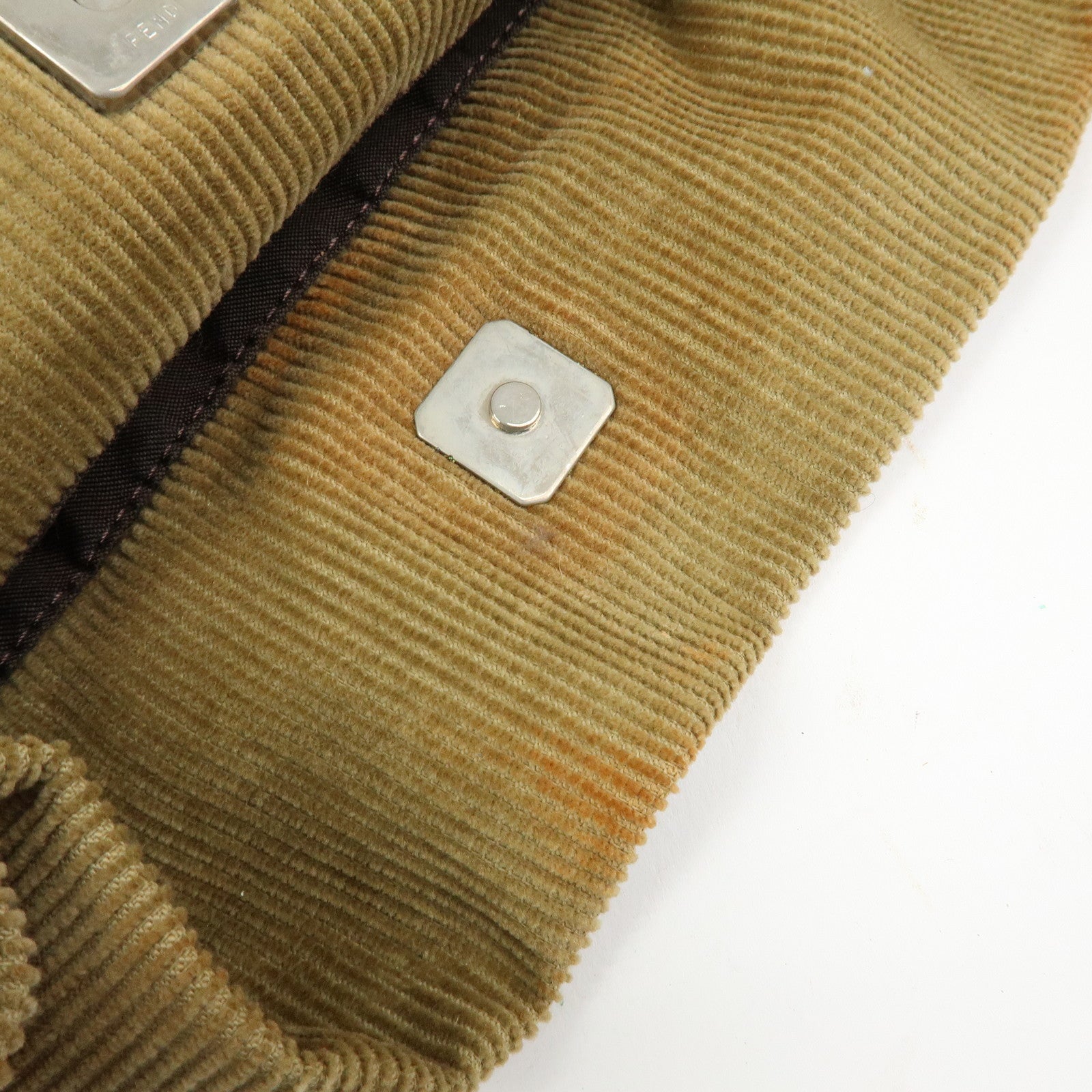 FENDI Corduroy Leather Mini Hand Bag Light Brown 26637